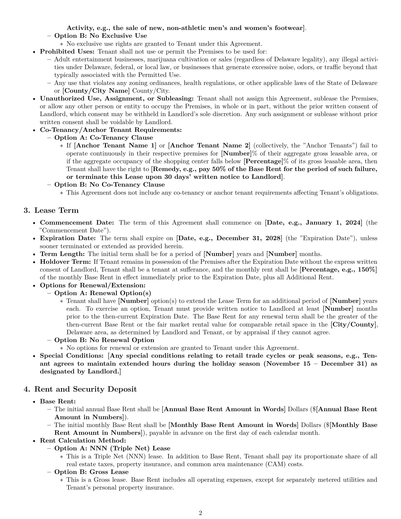 Preview page 2 of Pro Delaware retail lease agreement template