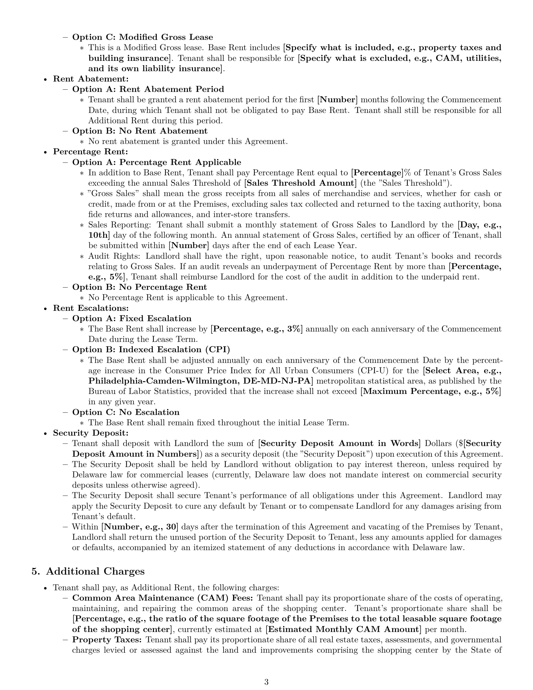 Preview page 3 of Pro Delaware retail lease agreement template