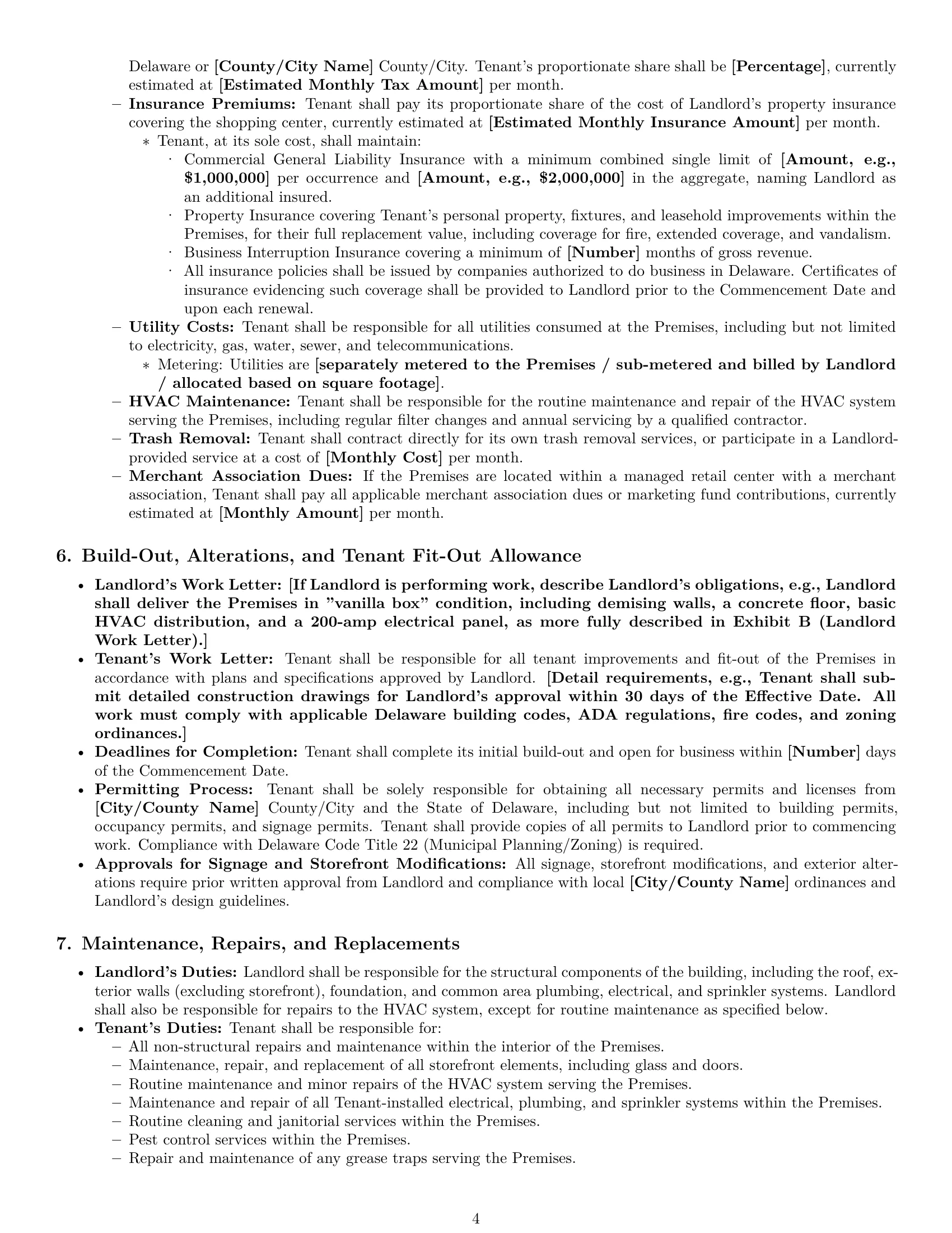 Preview page 4 of Pro Delaware retail lease agreement template