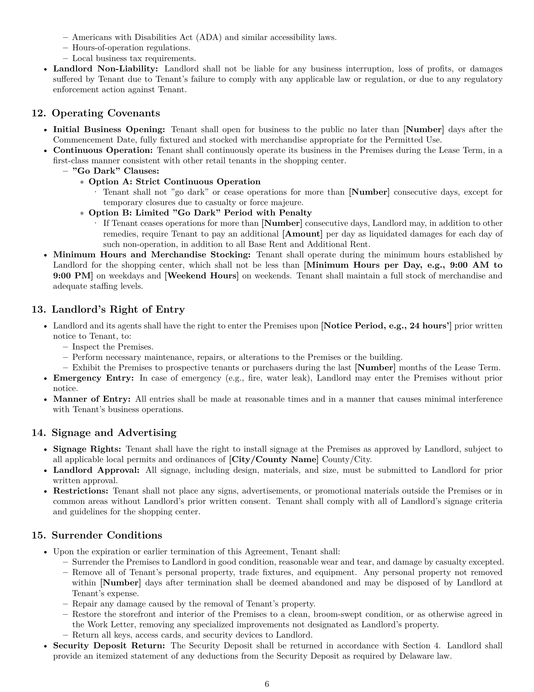 Preview page 6 of Pro Delaware retail lease agreement template