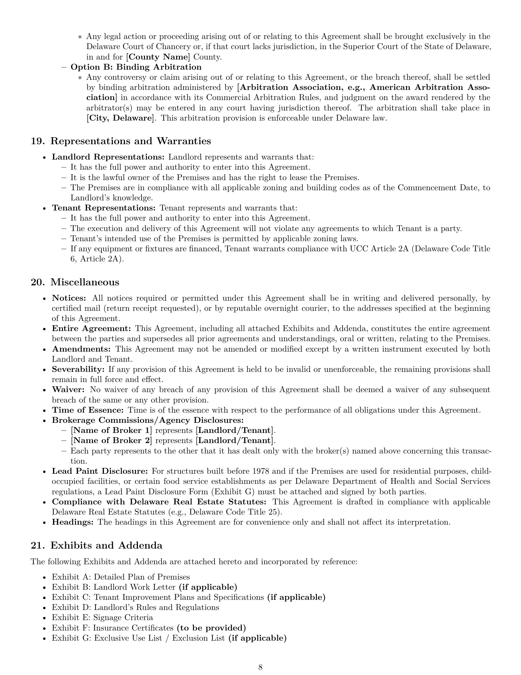 Preview page 8 of Pro Delaware retail lease agreement template