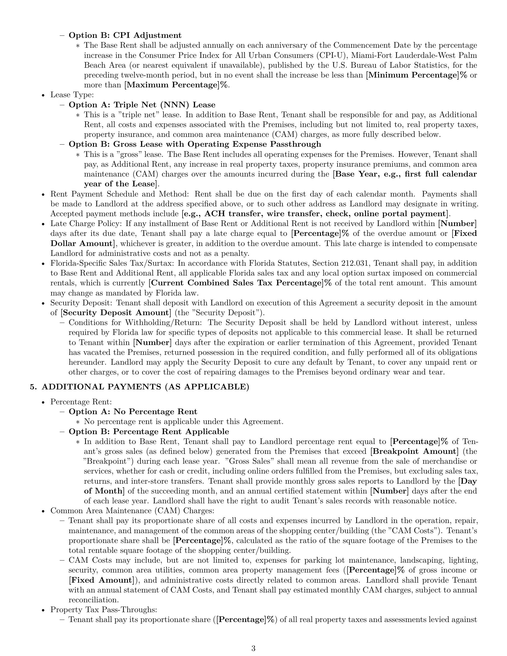 Preview page 3 of Pro Florida retail lease agreement template