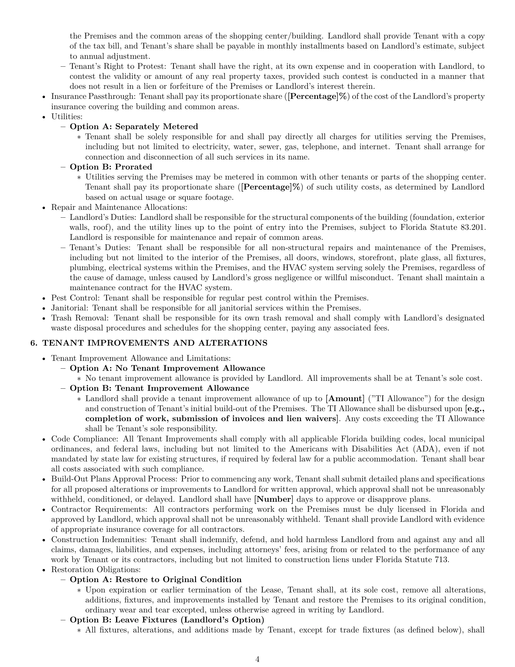 Preview page 4 of Pro Florida retail lease agreement template
