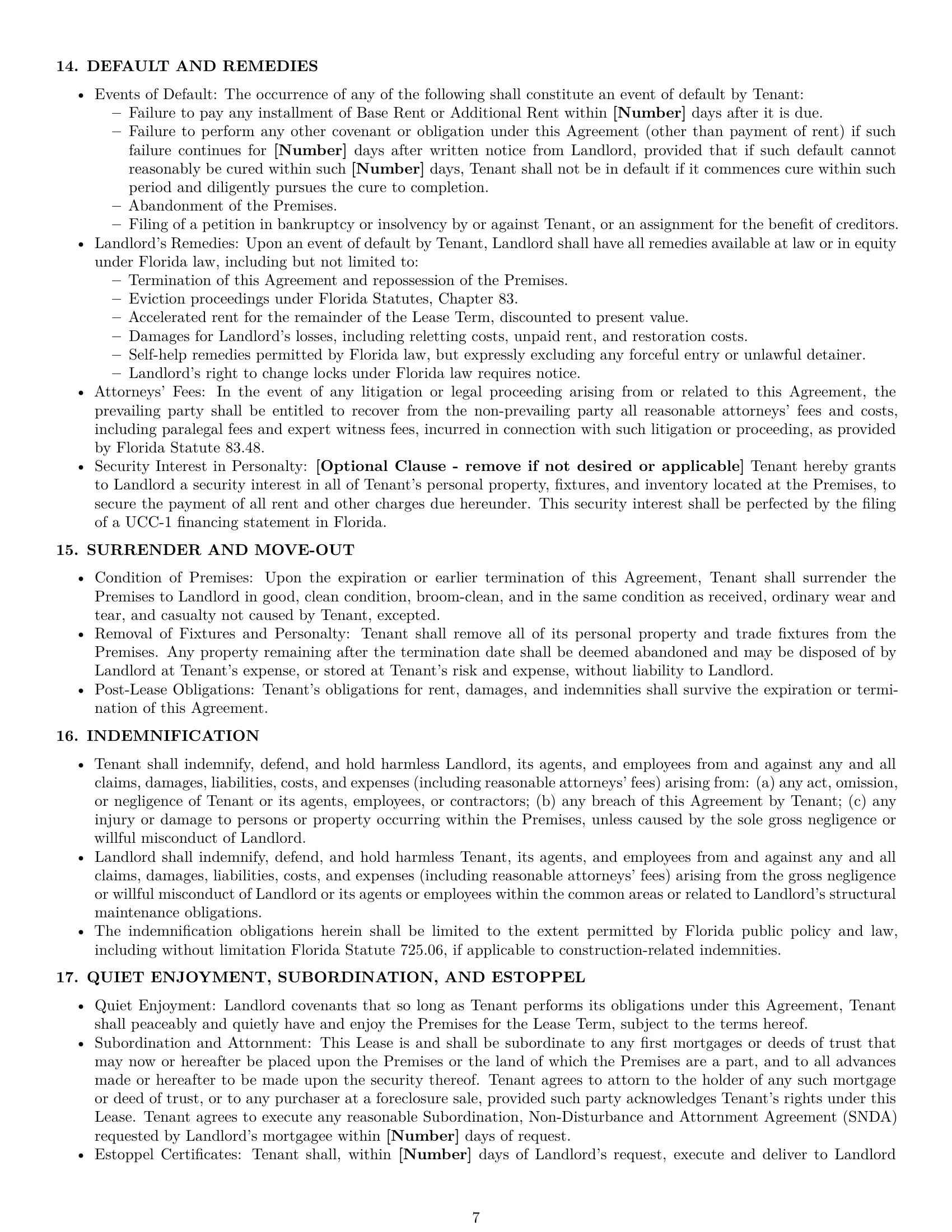 Preview page 7 of Pro Florida retail lease agreement template