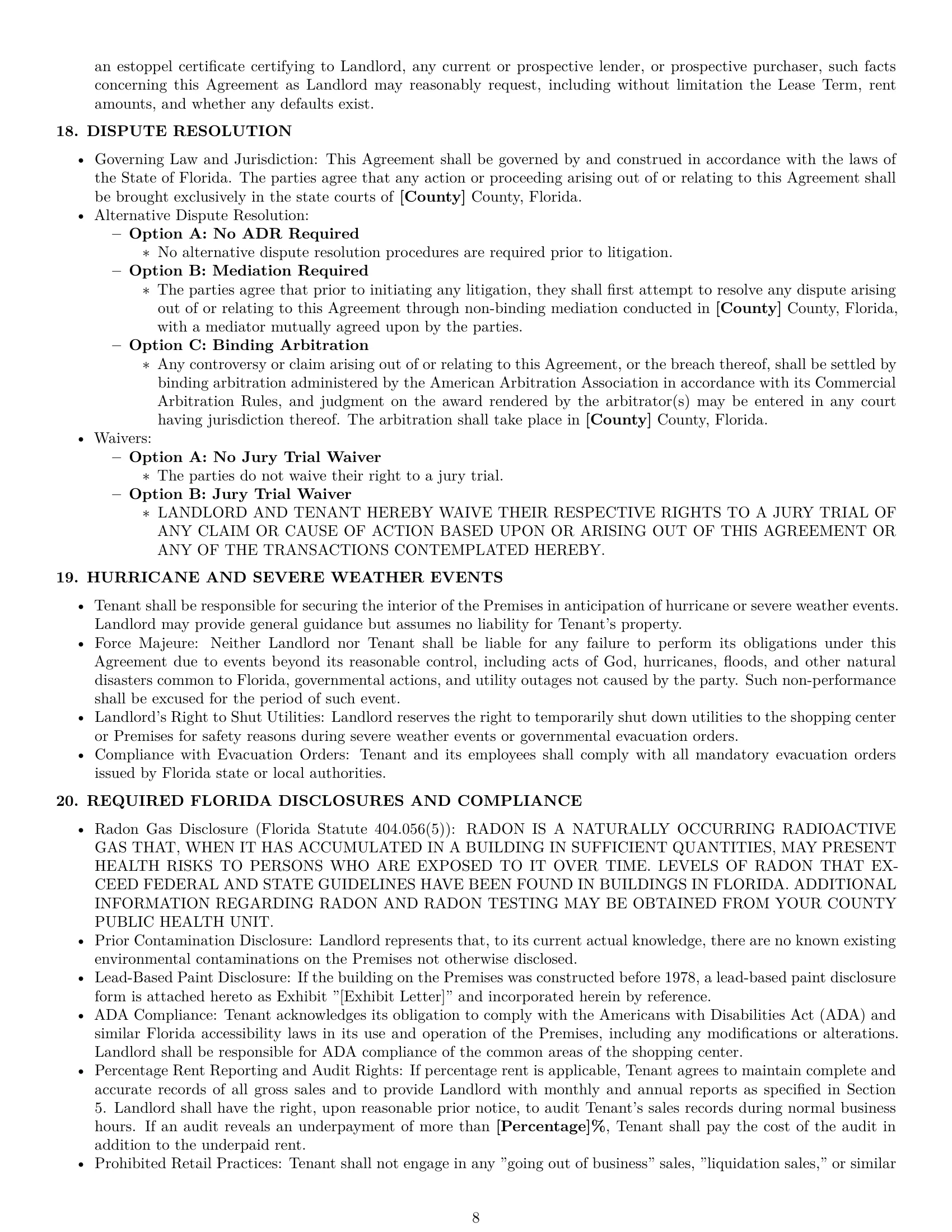 Preview page 8 of Pro Florida retail lease agreement template