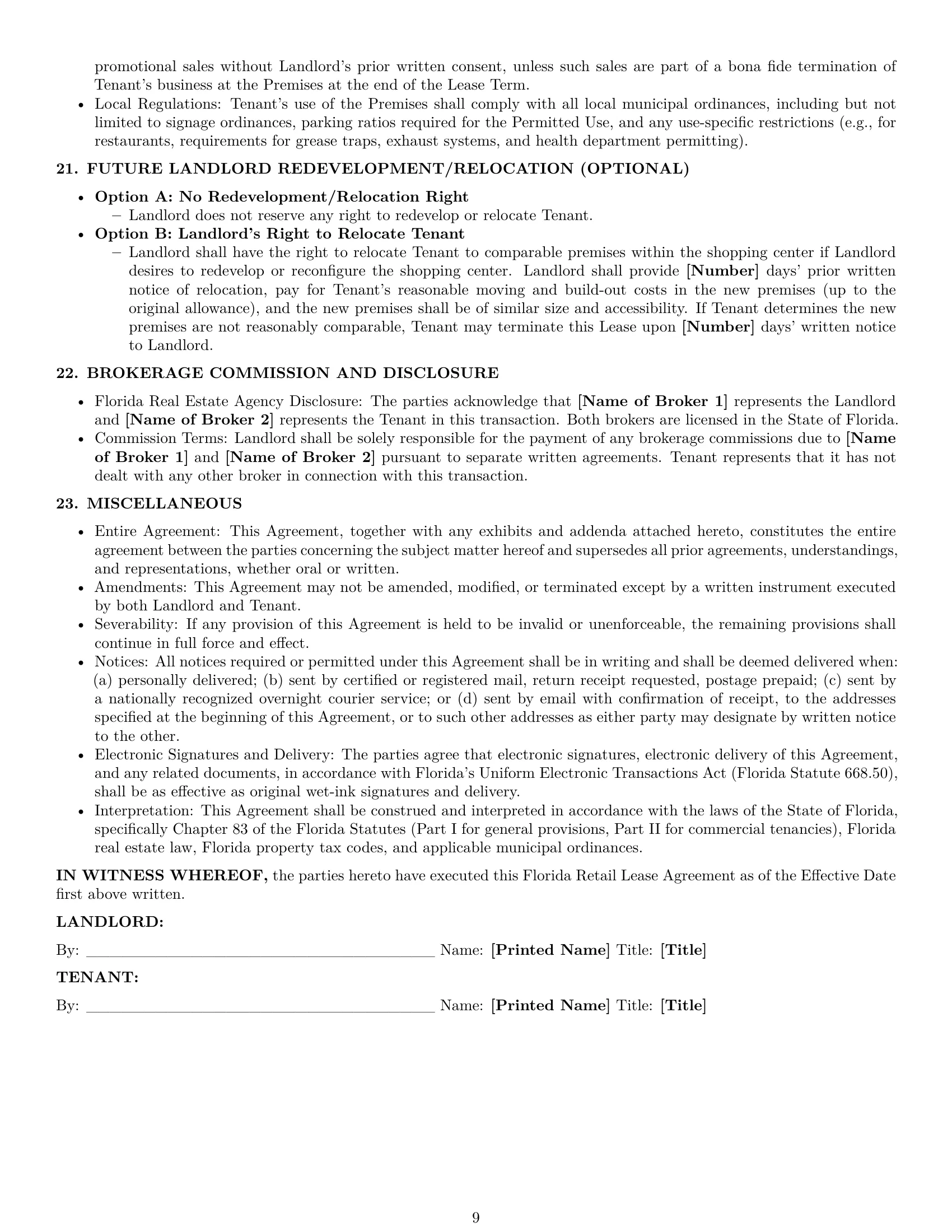 Preview page 9 of Pro Florida retail lease agreement template