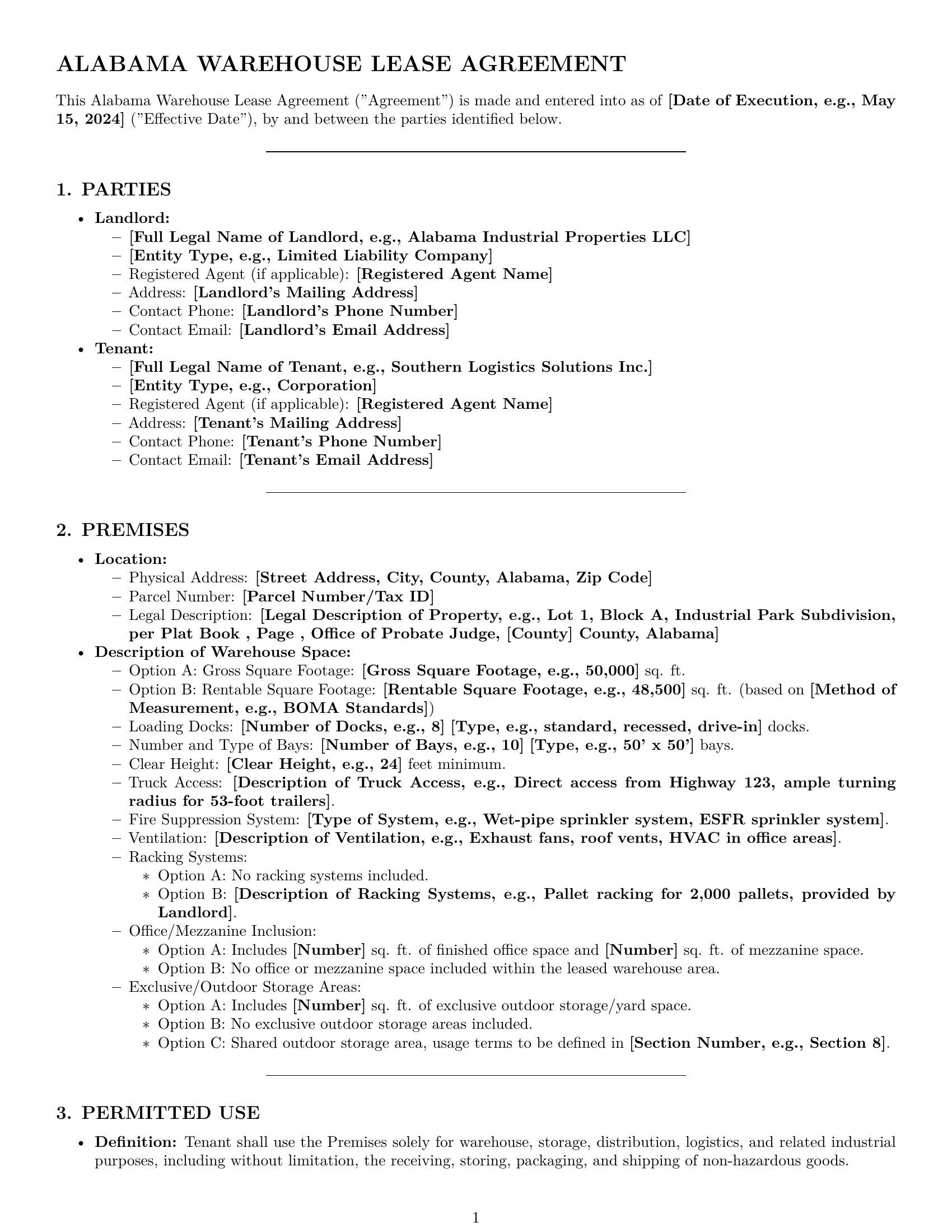 Preview page 1 of Pro Alabama warehouse lease agreement template