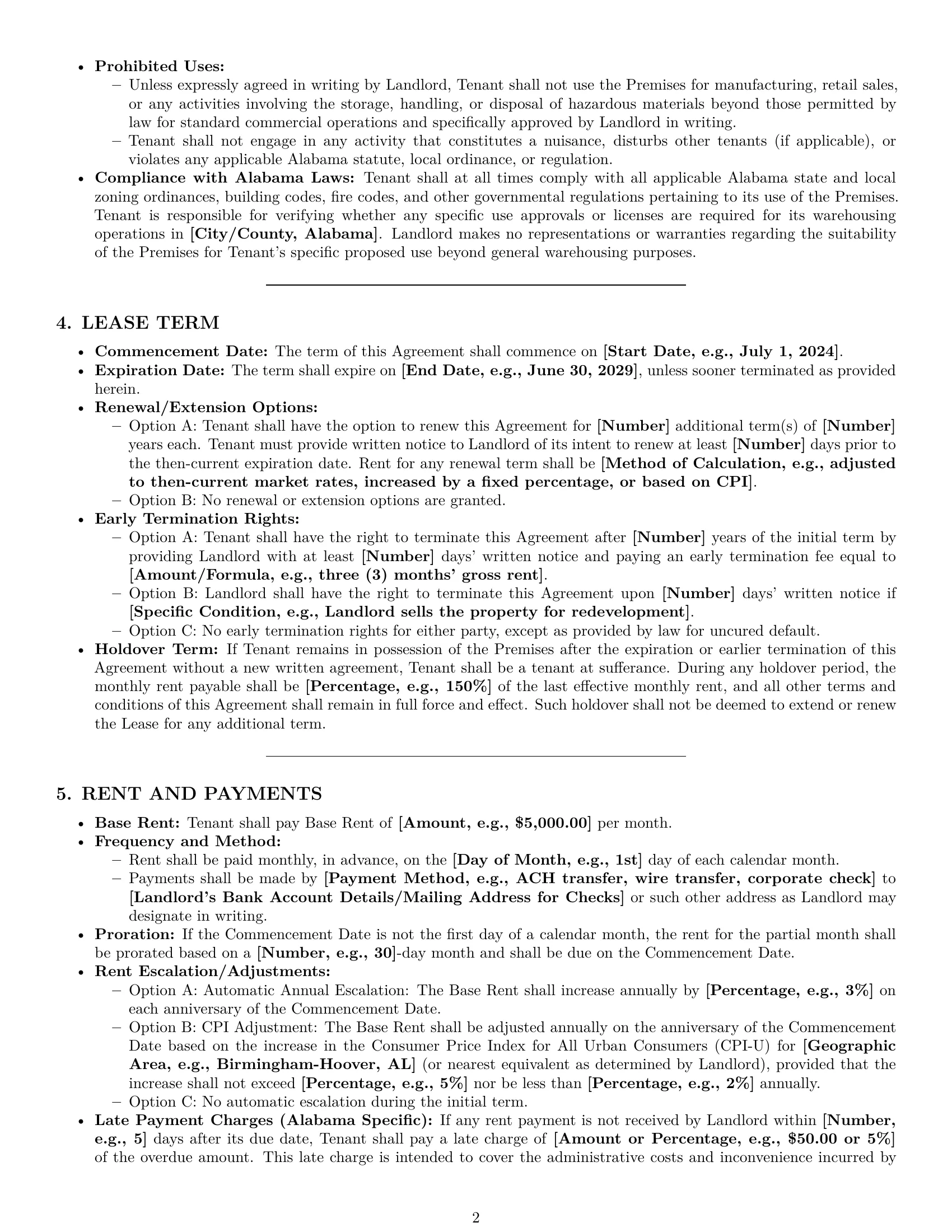 Preview page 2 of Pro Alabama warehouse lease agreement template