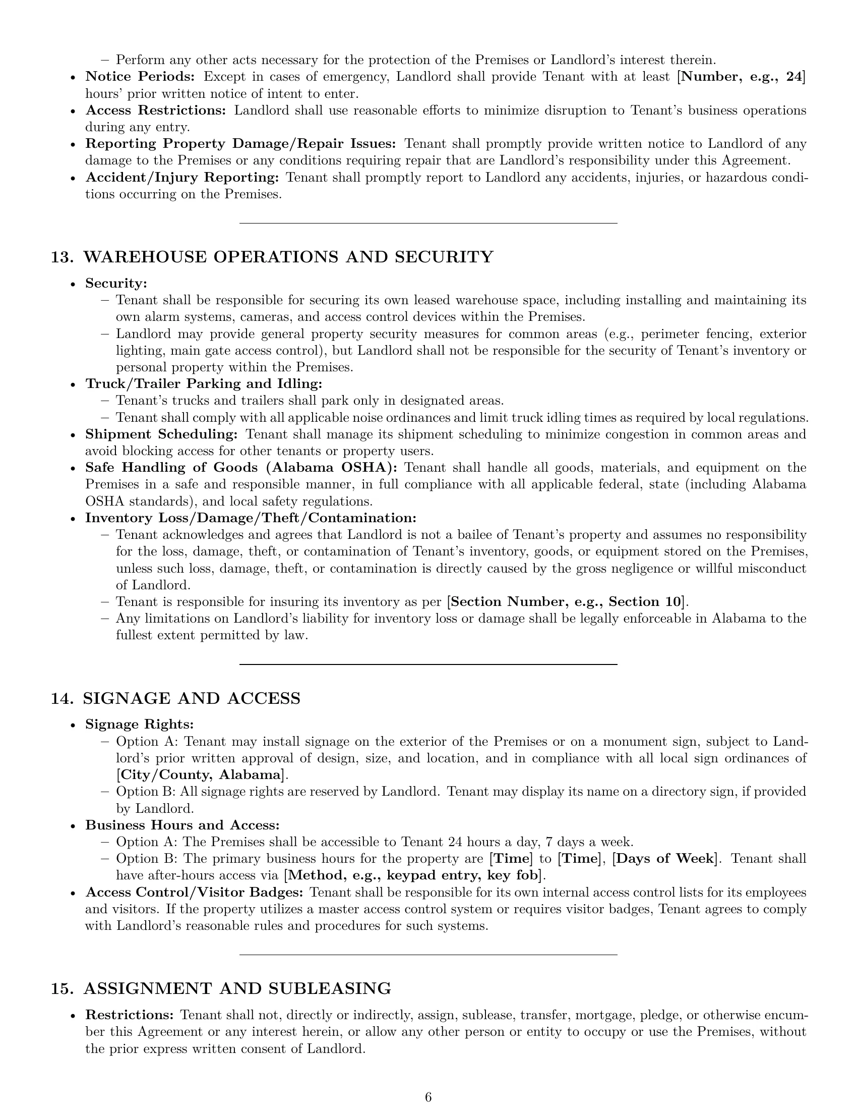 Preview page 6 of Pro Alabama warehouse lease agreement template
