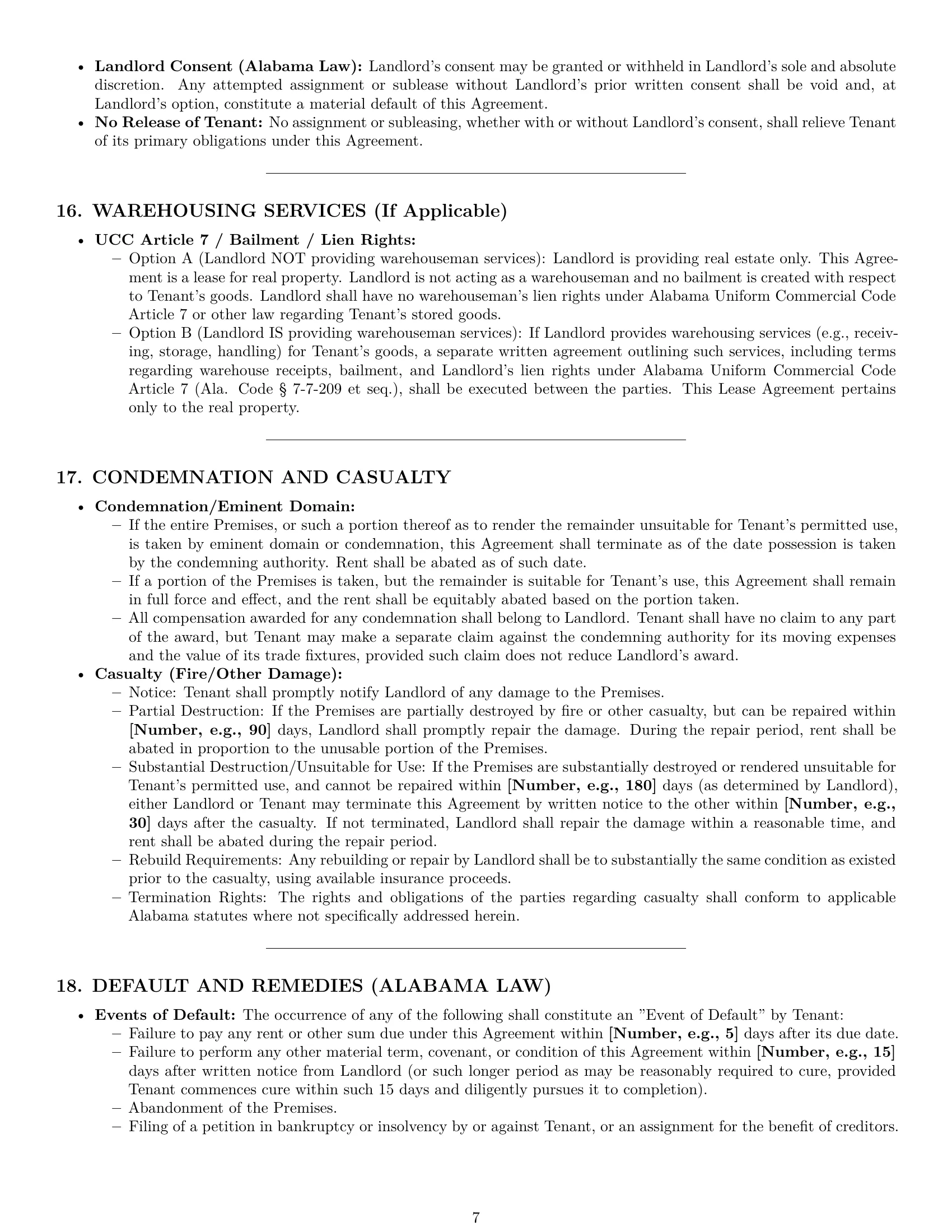 Preview page 7 of Pro Alabama warehouse lease agreement template