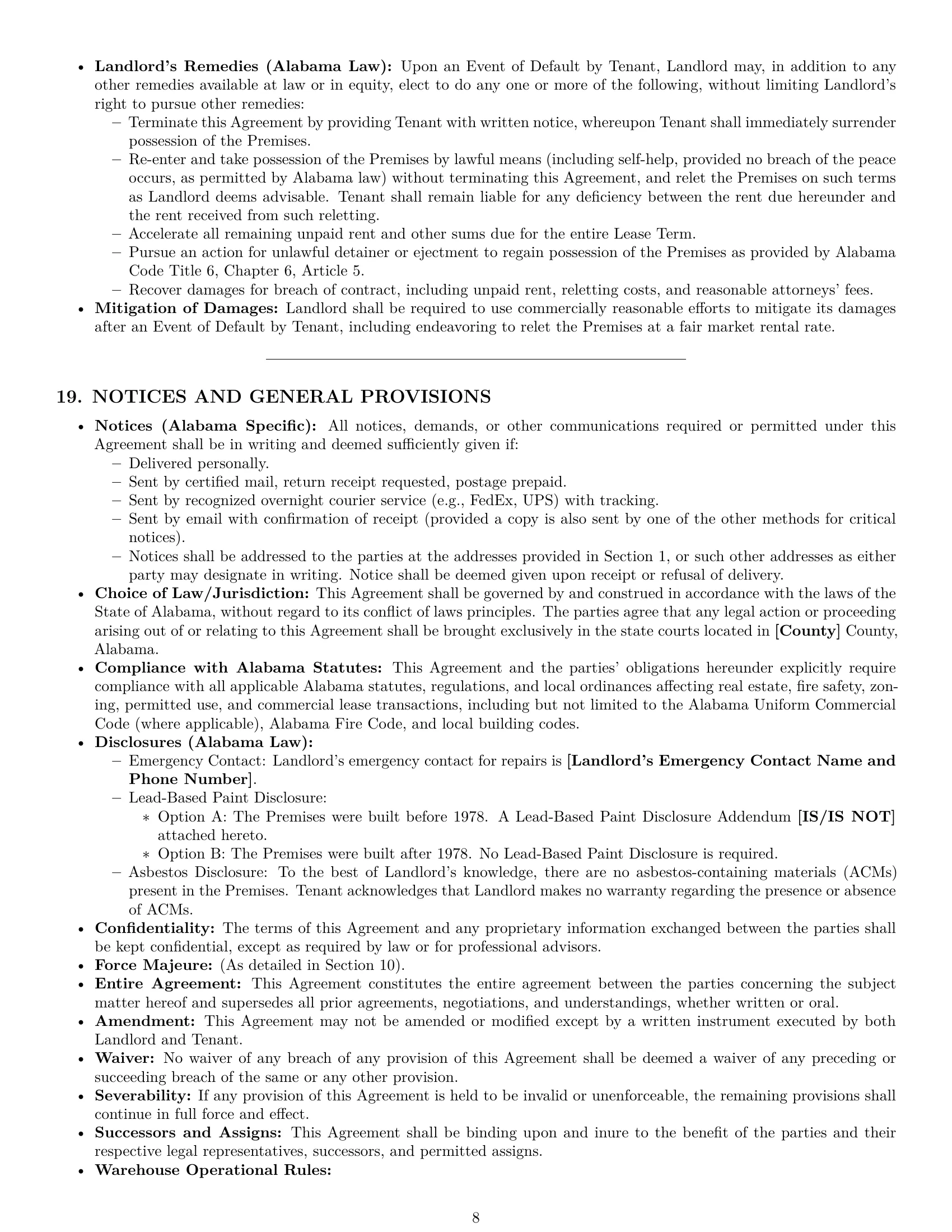 Preview page 8 of Pro Alabama warehouse lease agreement template