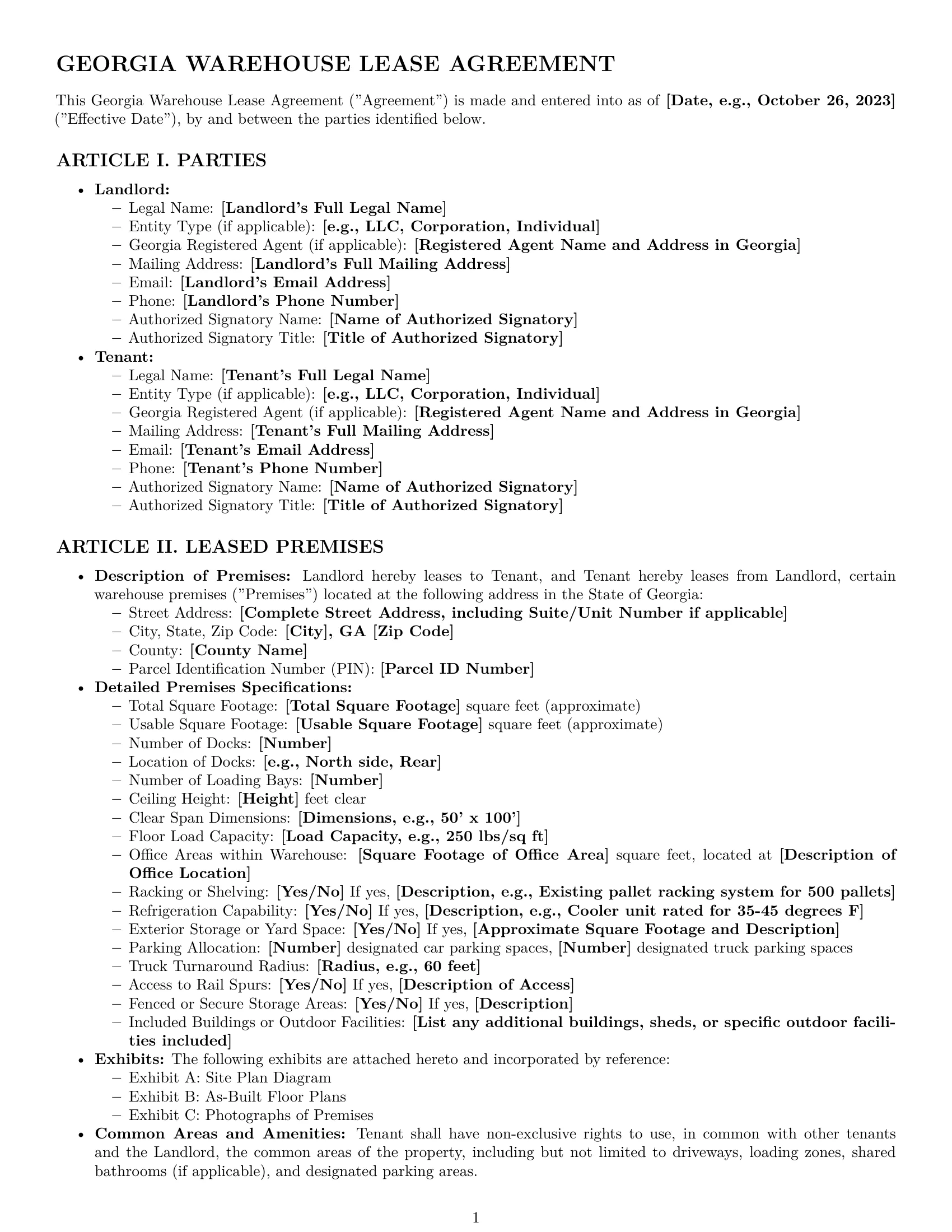 Preview page 1 of Pro Georgia warehouse lease agreement template