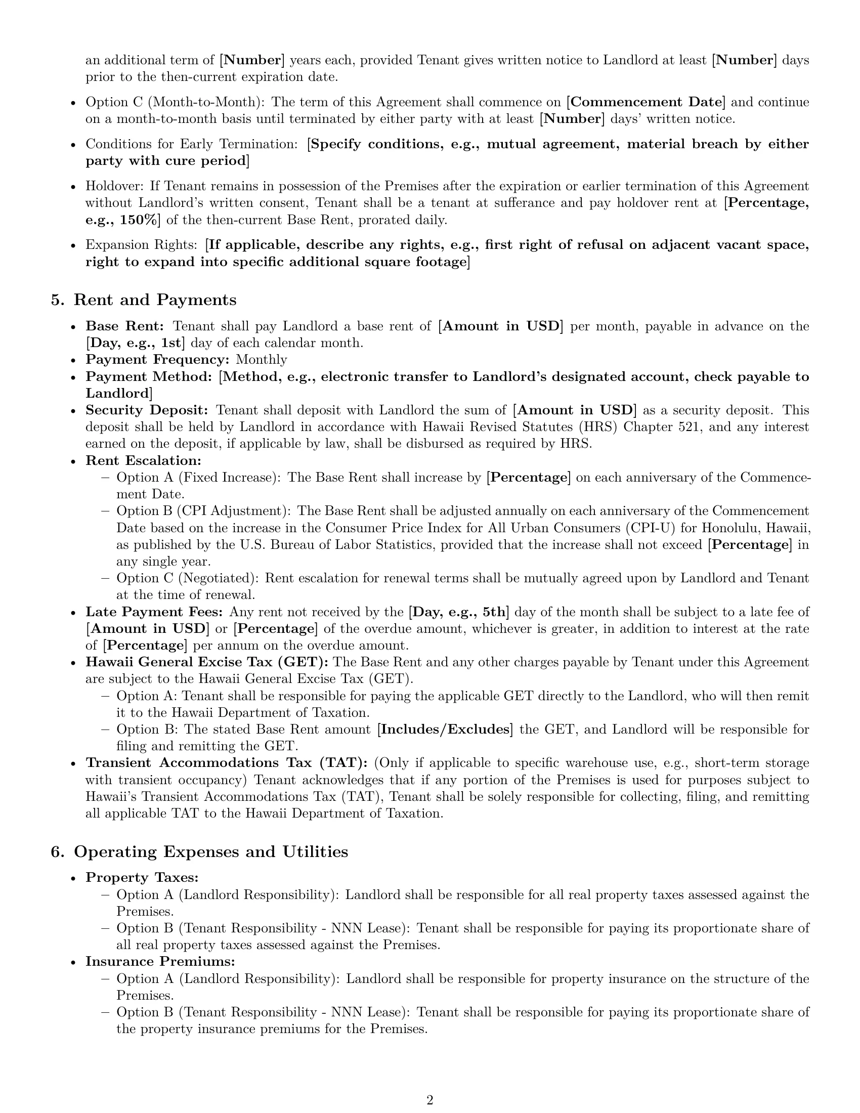 Preview page 2 of Pro Hawaii warehouse lease agreement template