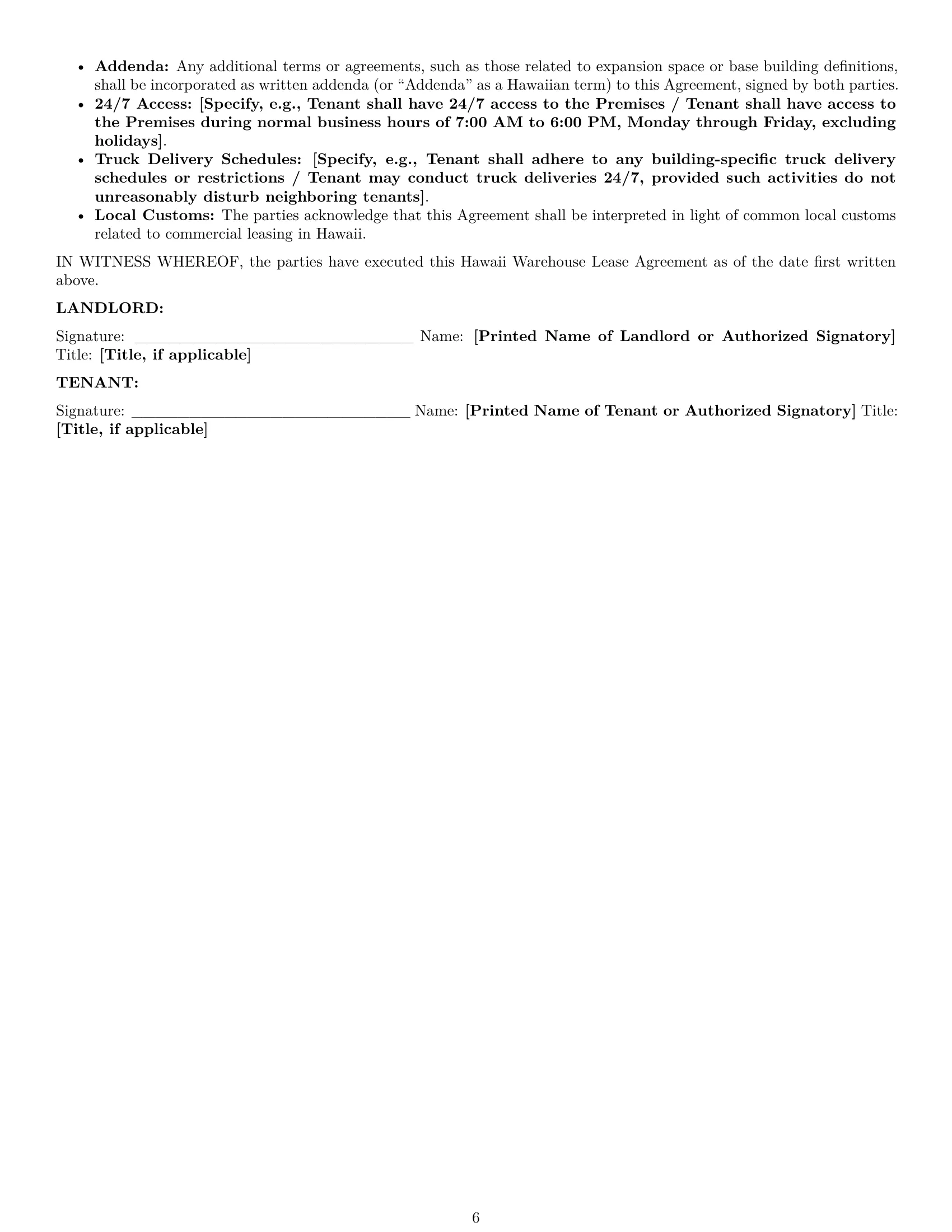 Preview page 6 of Pro Hawaii warehouse lease agreement template