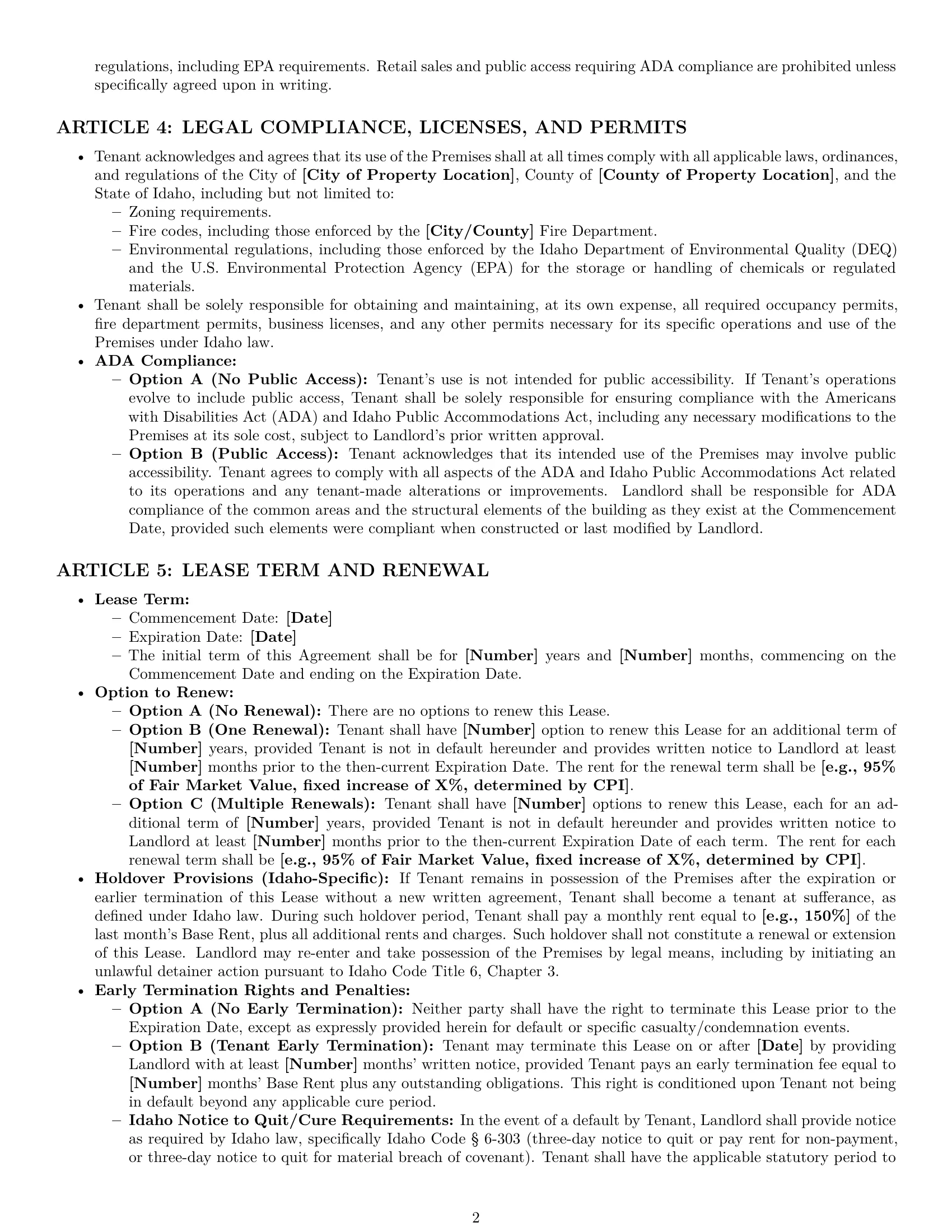 Preview page 2 of Pro Idaho warehouse lease agreement template