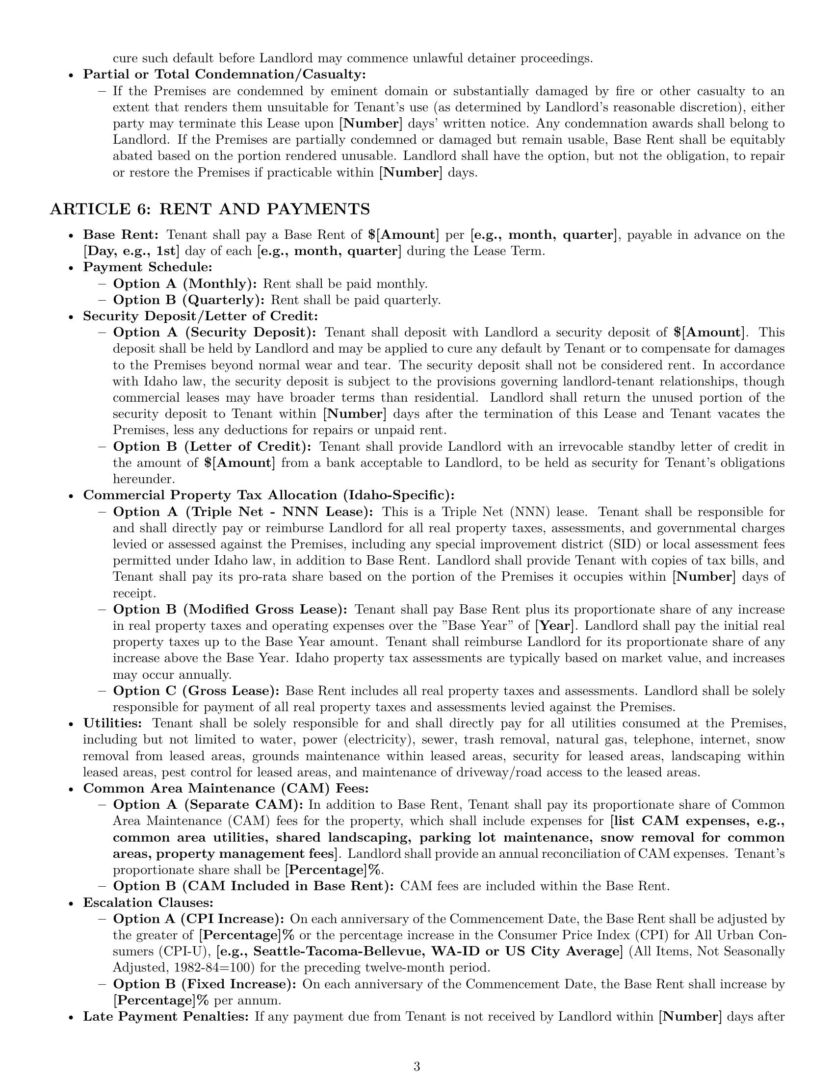 Preview page 3 of Pro Idaho warehouse lease agreement template
