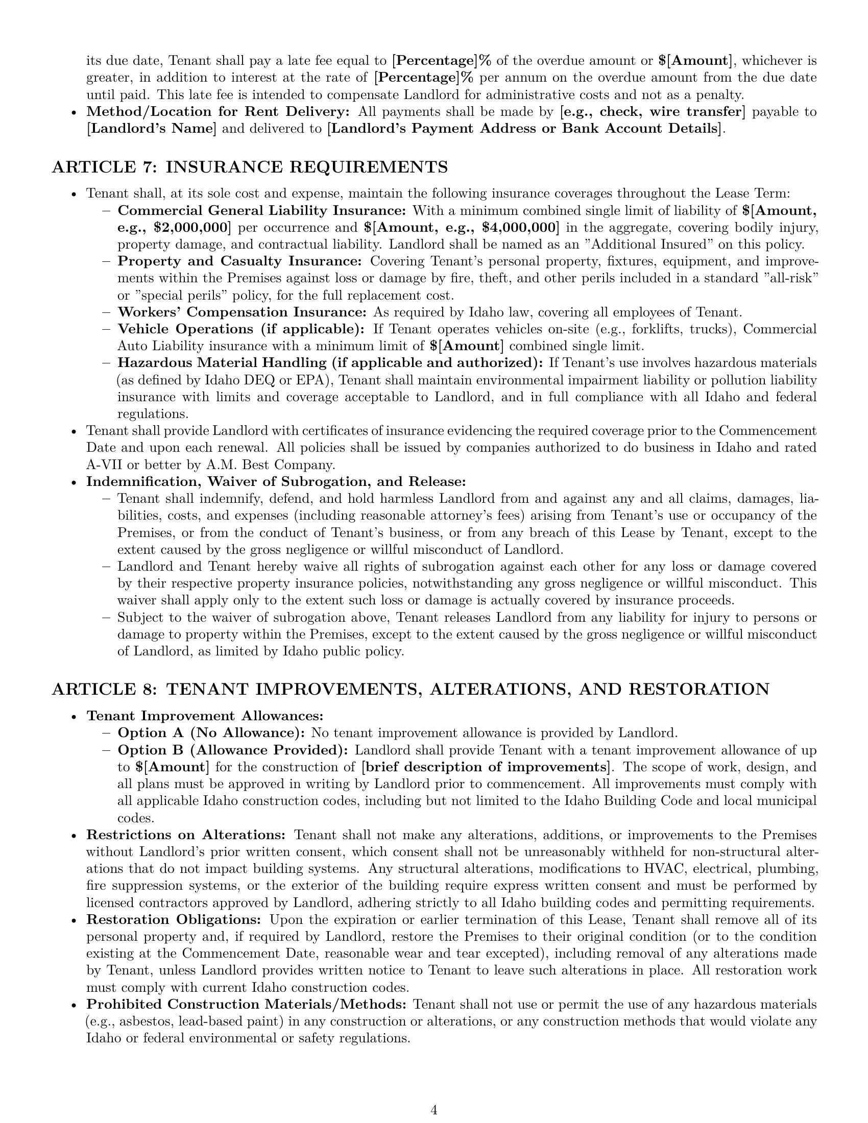 Preview page 4 of Pro Idaho warehouse lease agreement template