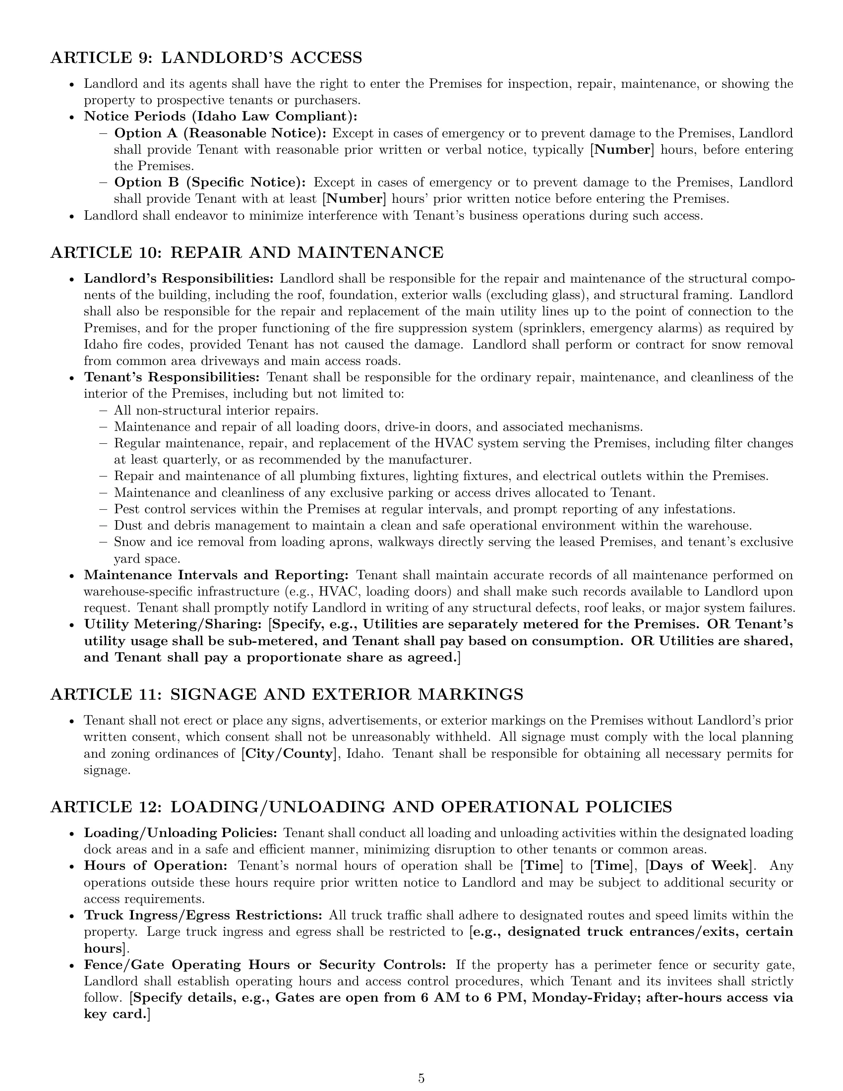Preview page 5 of Pro Idaho warehouse lease agreement template