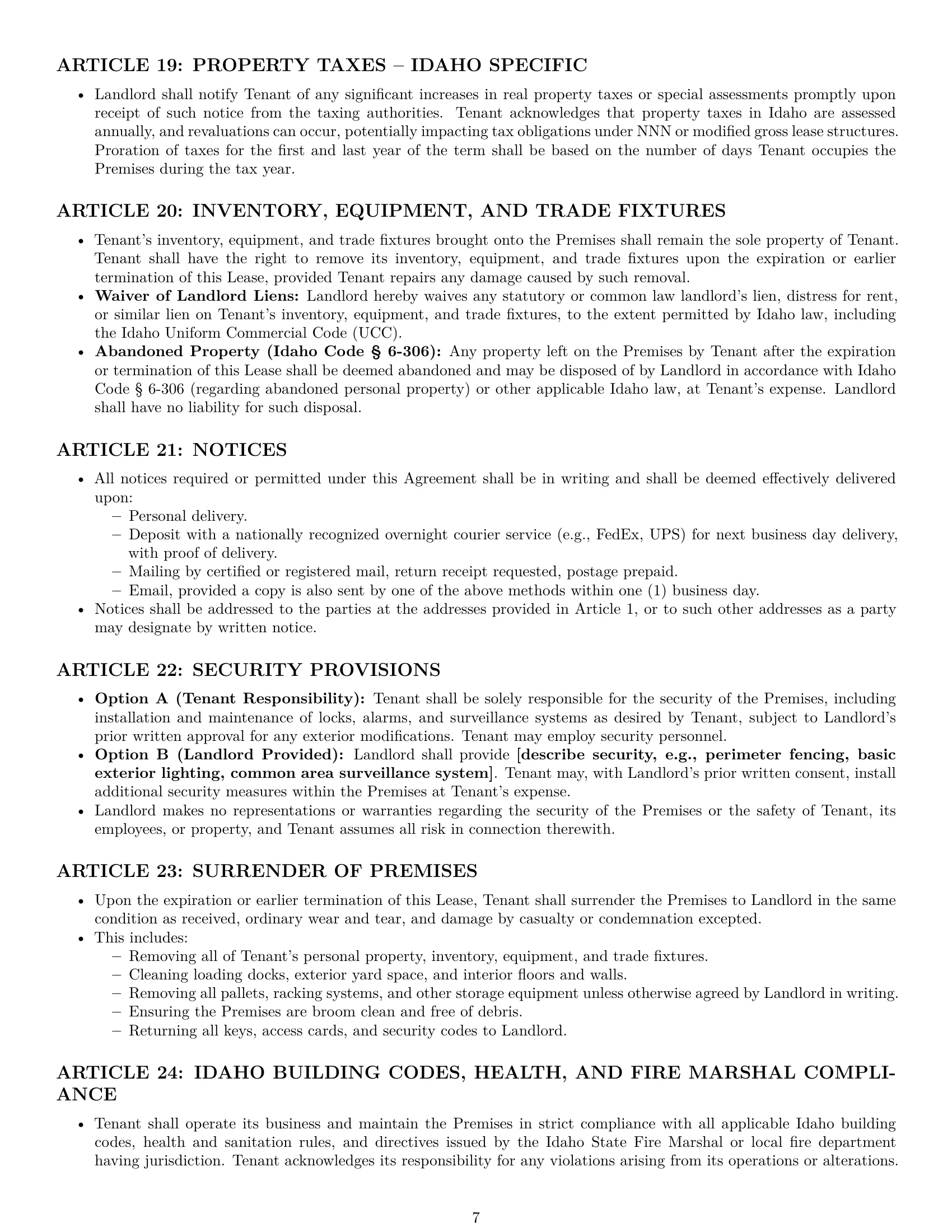 Preview page 7 of Pro Idaho warehouse lease agreement template