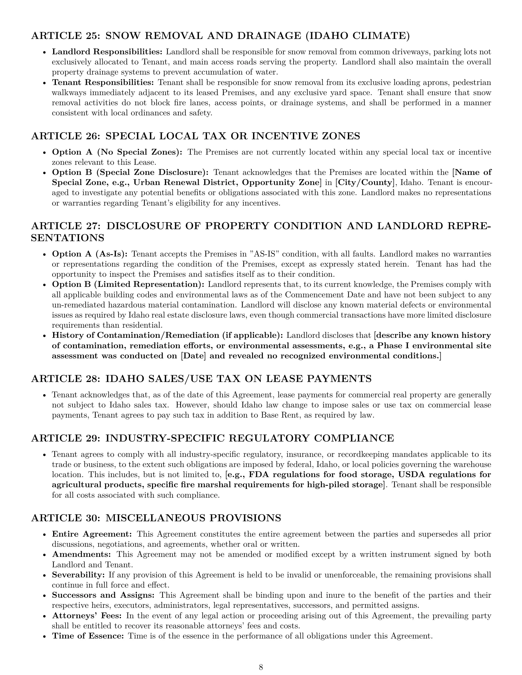 Preview page 8 of Pro Idaho warehouse lease agreement template