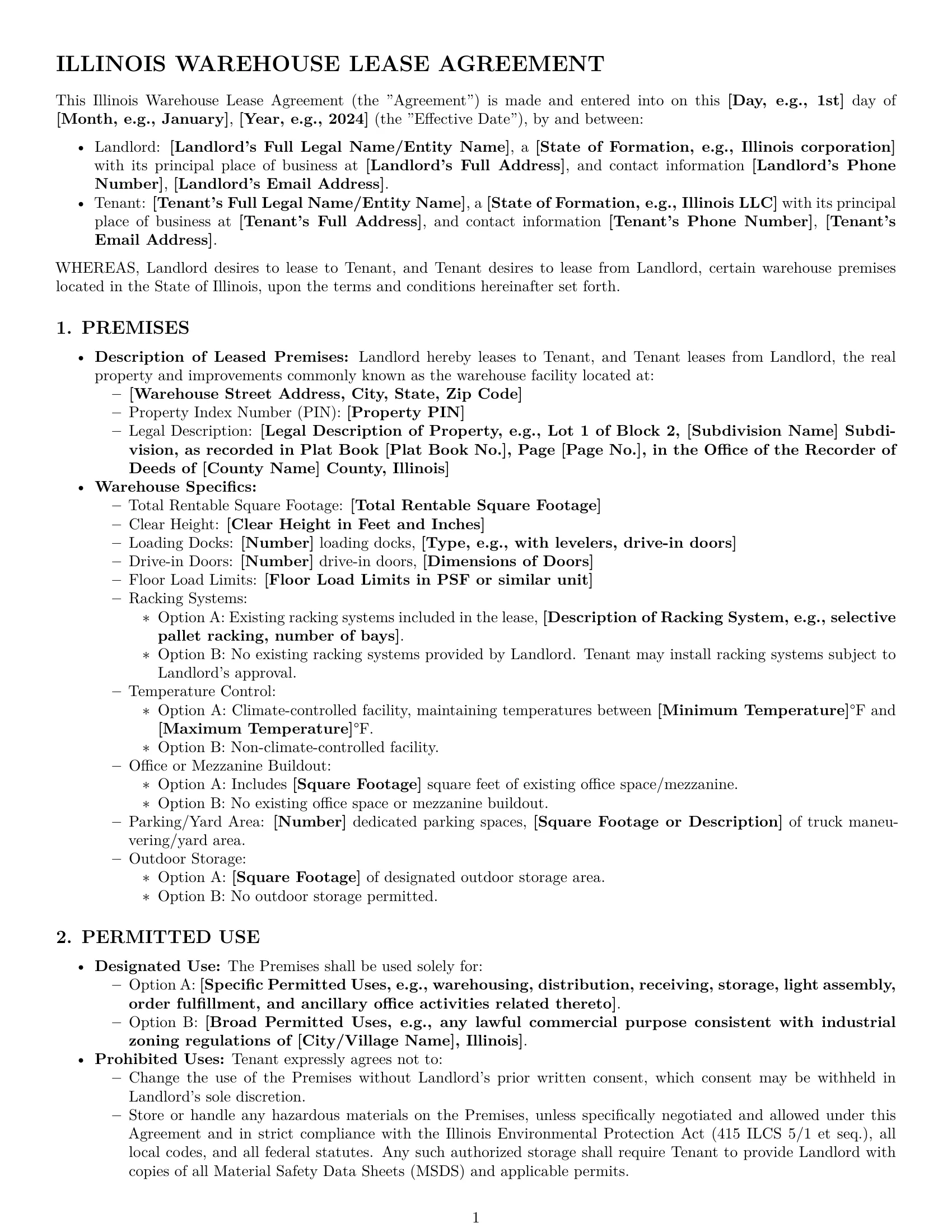 Preview page 1 of Pro Illinois warehouse lease agreement template