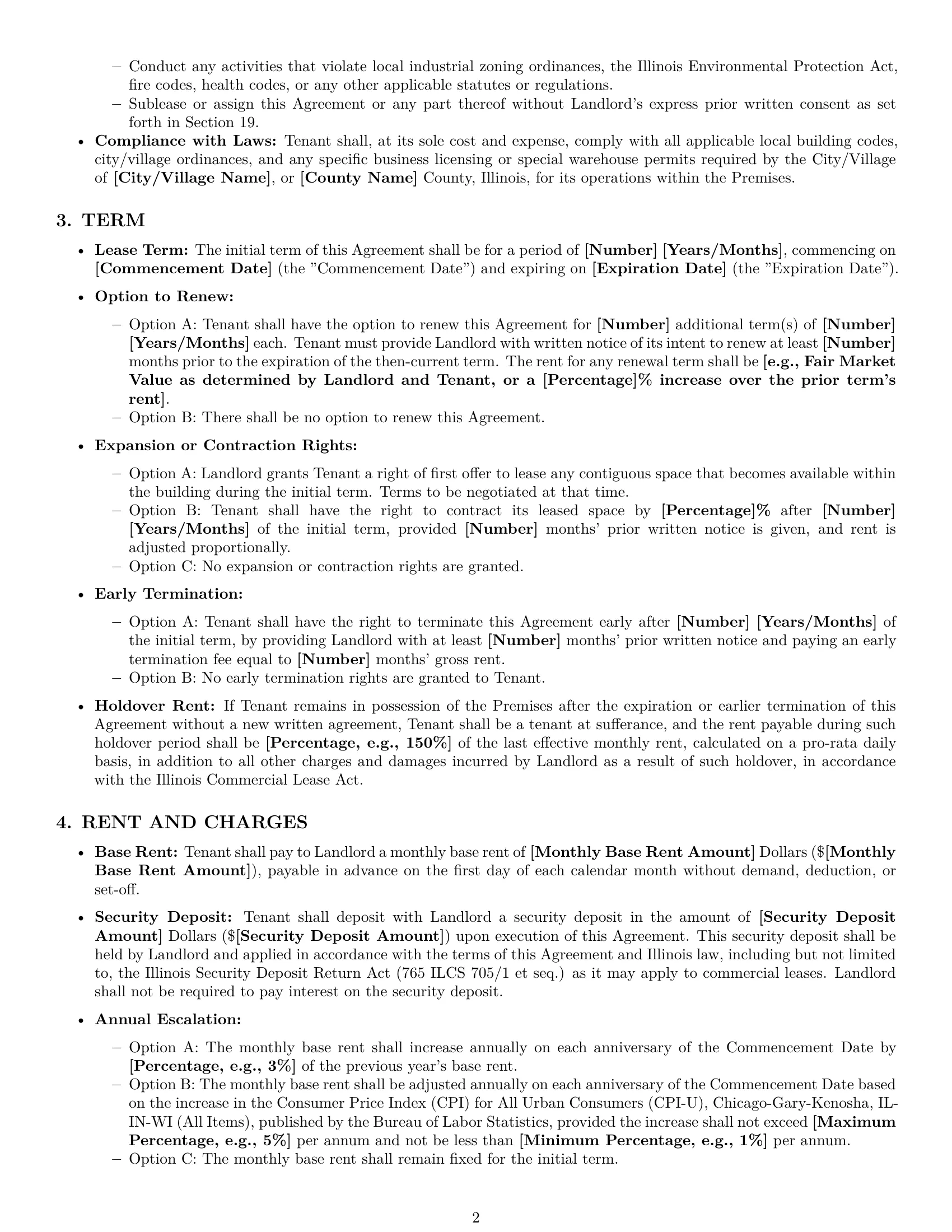 Preview page 2 of Pro Illinois warehouse lease agreement template