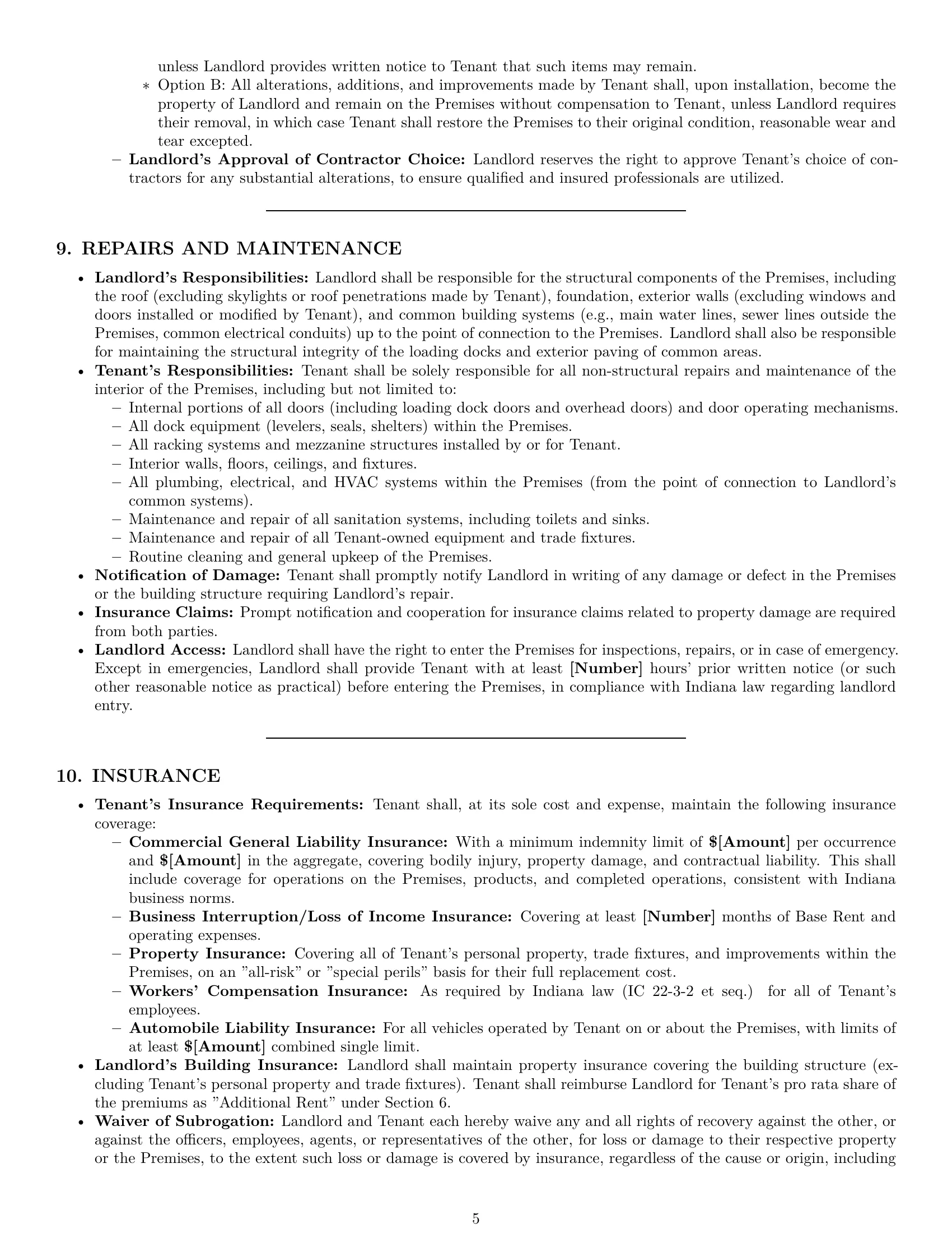 Preview page 5 of Pro Indiana warehouse lease agreement template