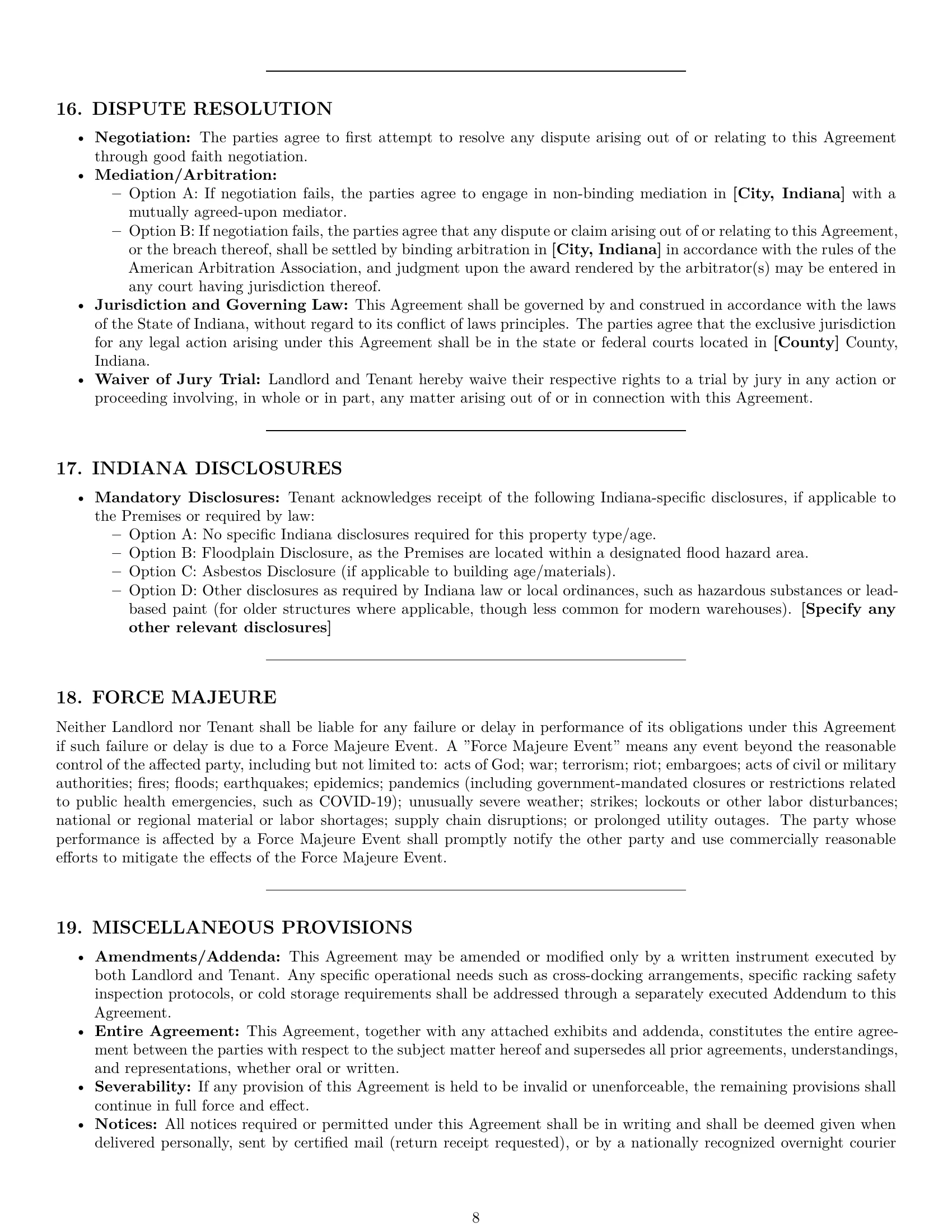 Preview page 8 of Pro Indiana warehouse lease agreement template