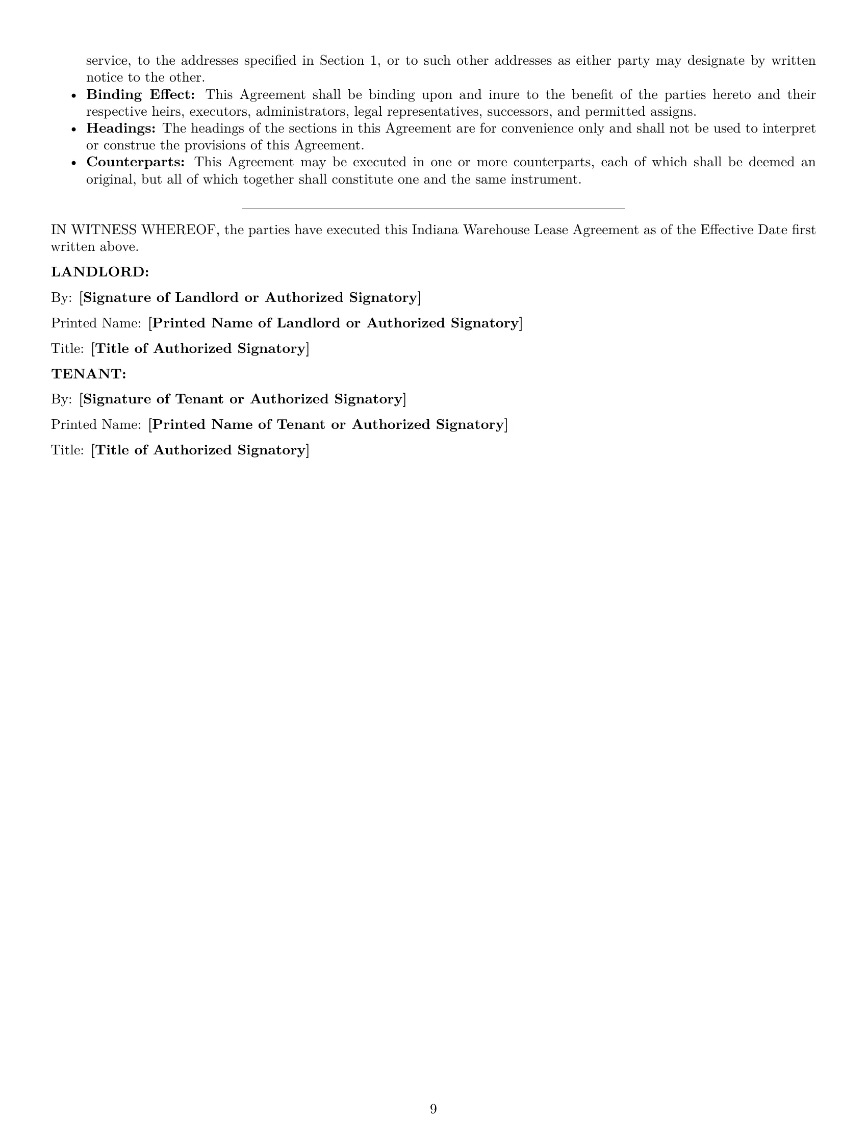 Preview page 9 of Pro Indiana warehouse lease agreement template