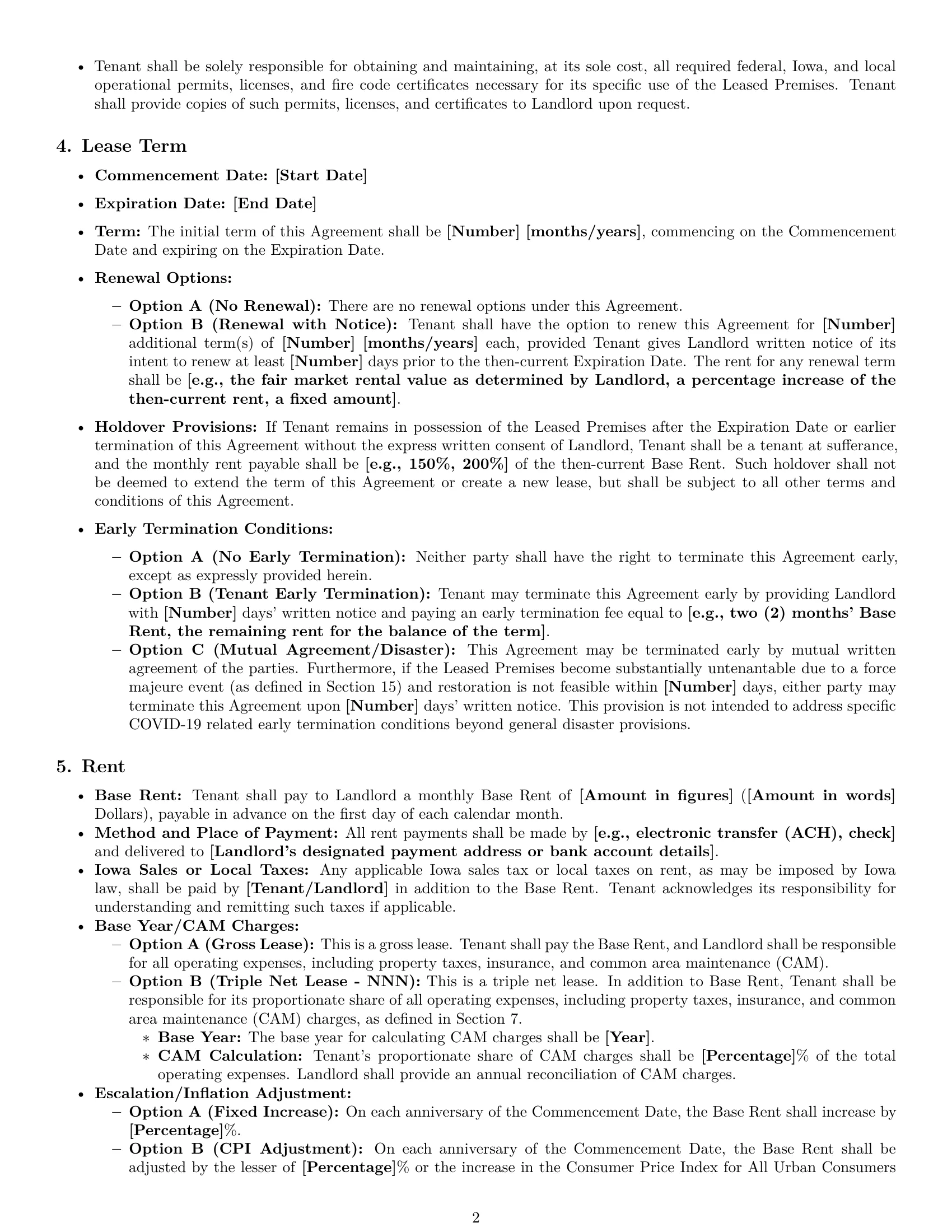 Preview page 2 of Pro Iowa warehouse lease agreement template