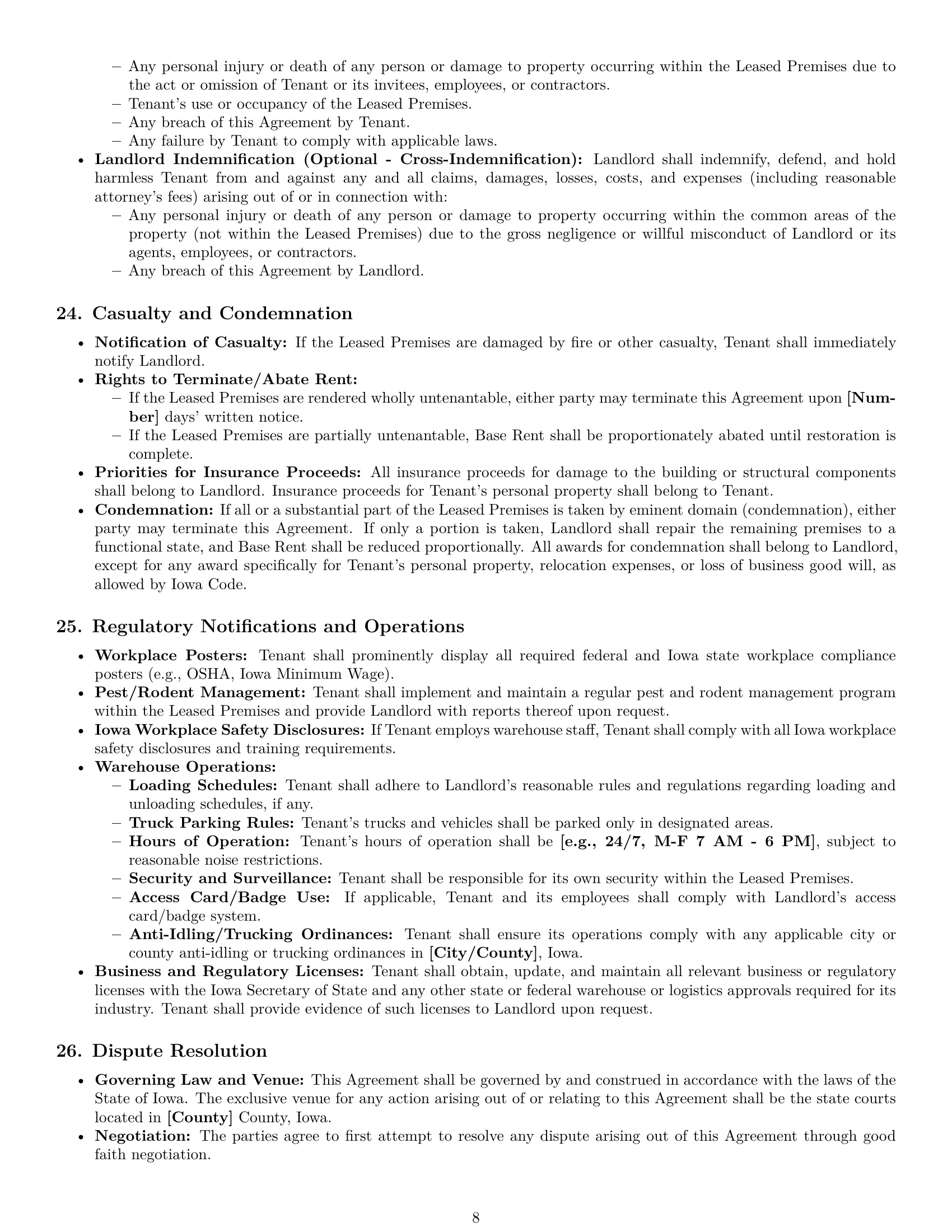 Preview page 8 of Pro Iowa warehouse lease agreement template
