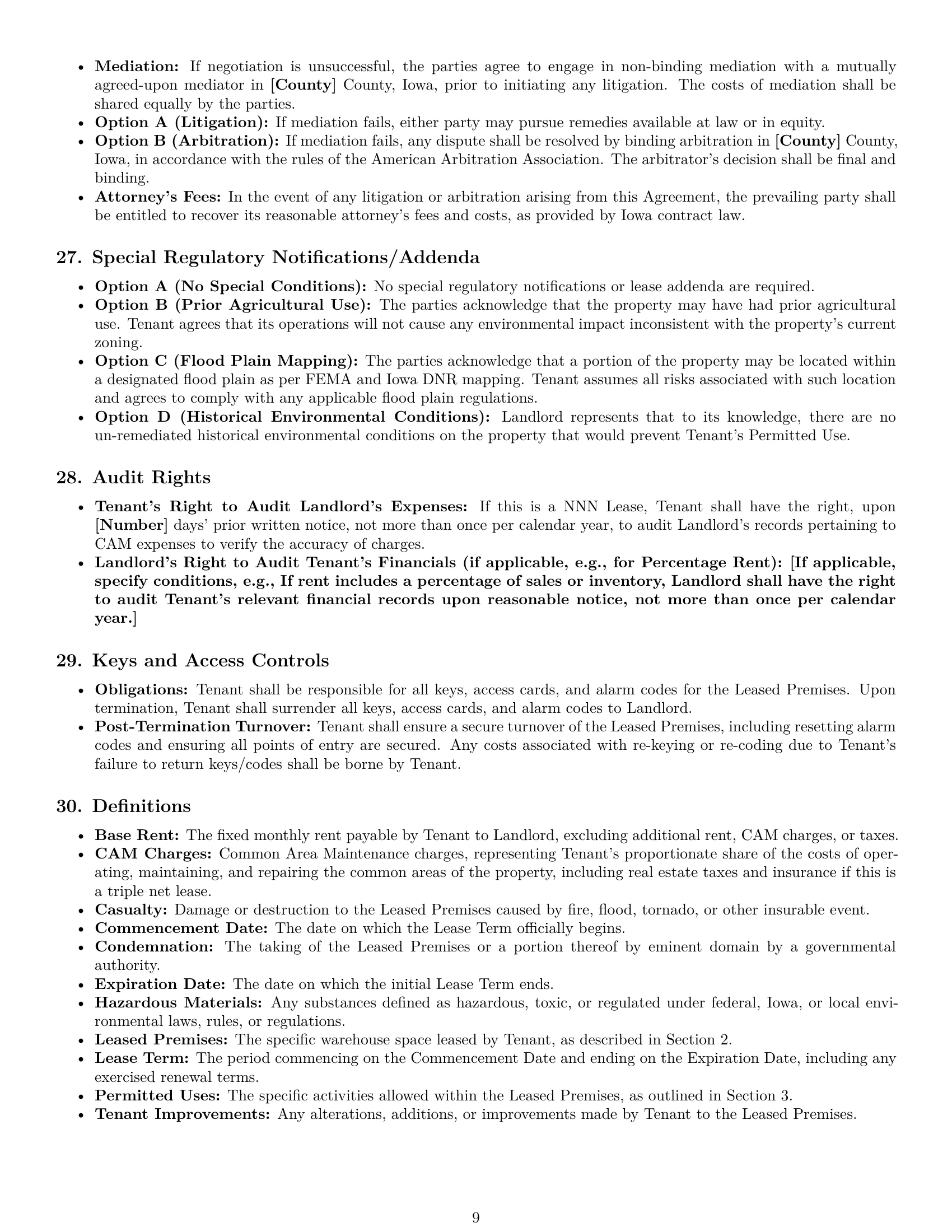 Preview page 9 of Pro Iowa warehouse lease agreement template