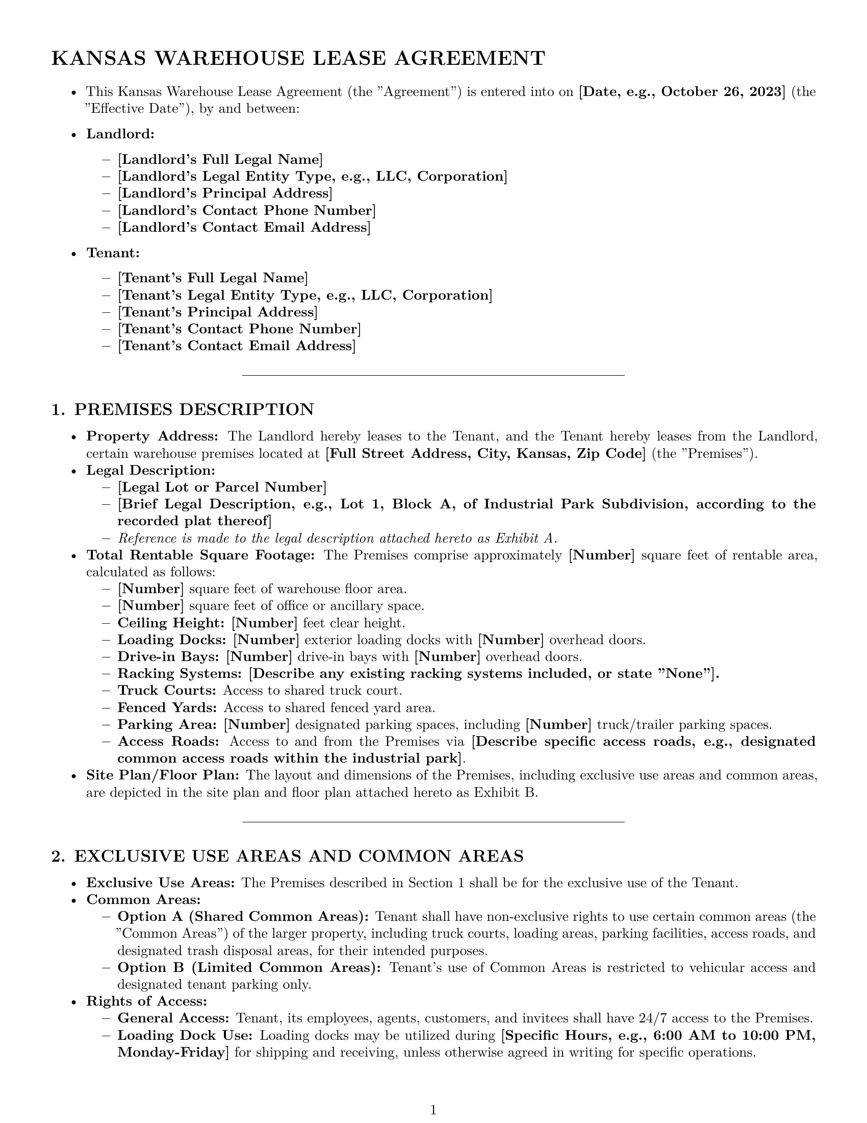 Preview page 1 of Pro Kansas warehouse lease agreement template