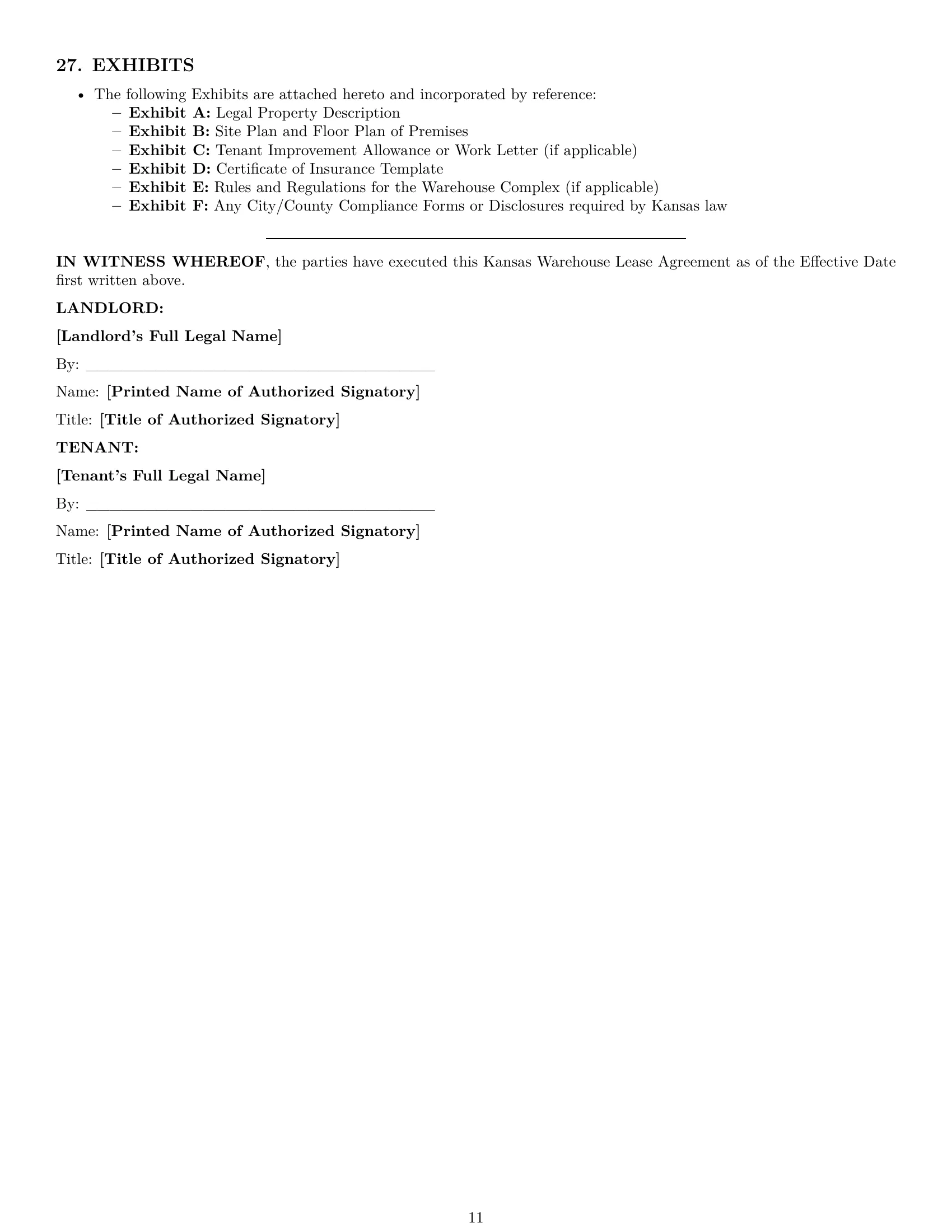 Preview page 11 of Pro Kansas warehouse lease agreement template