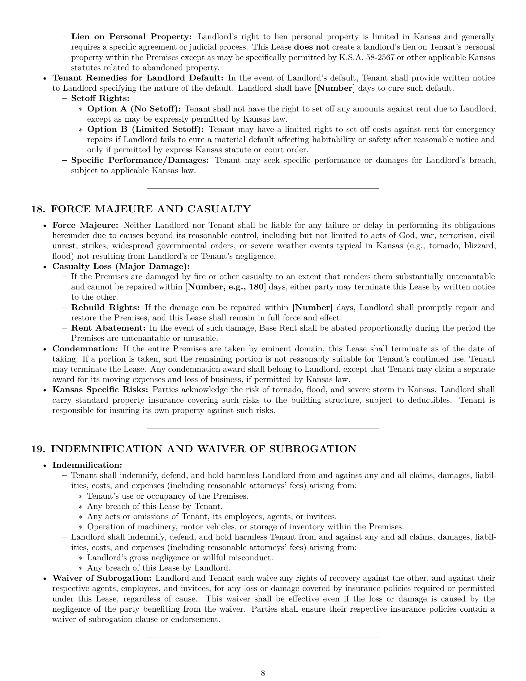 Preview page 8 of Pro Kansas warehouse lease agreement template