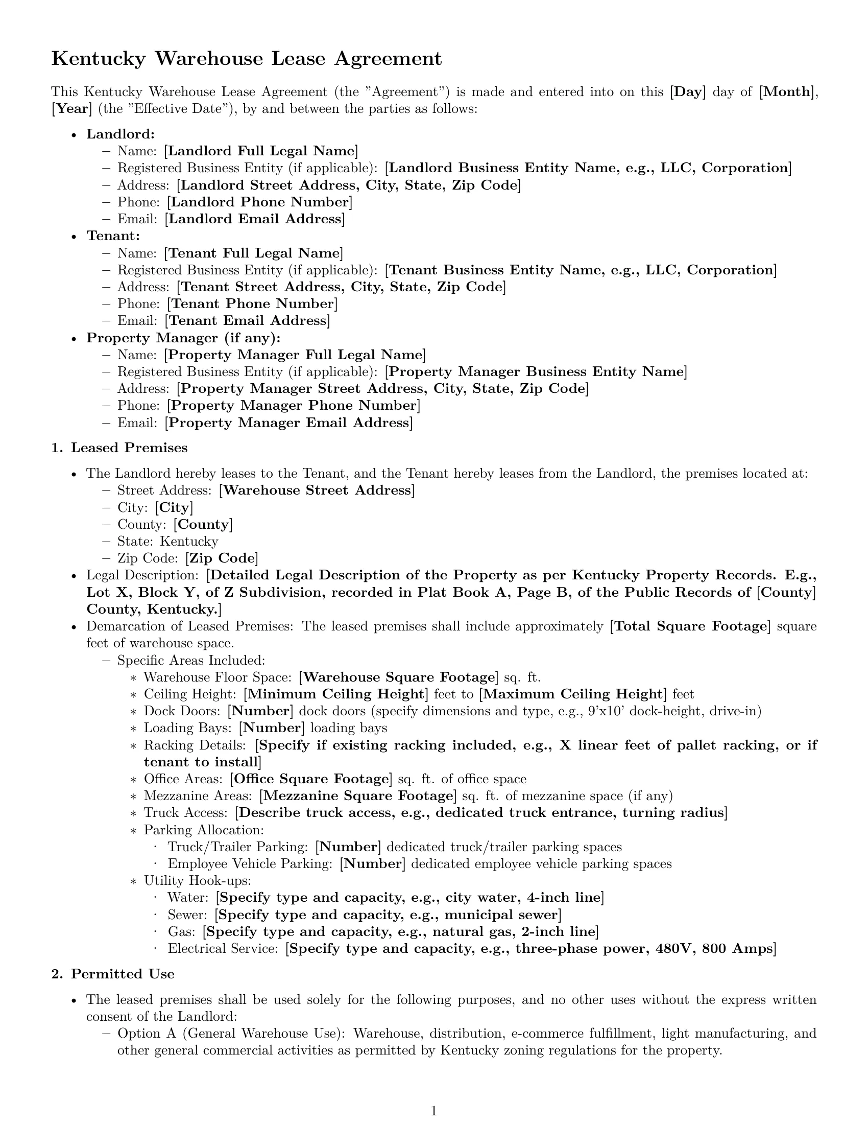 Preview page 1 of Pro Kentucky warehouse lease agreement template