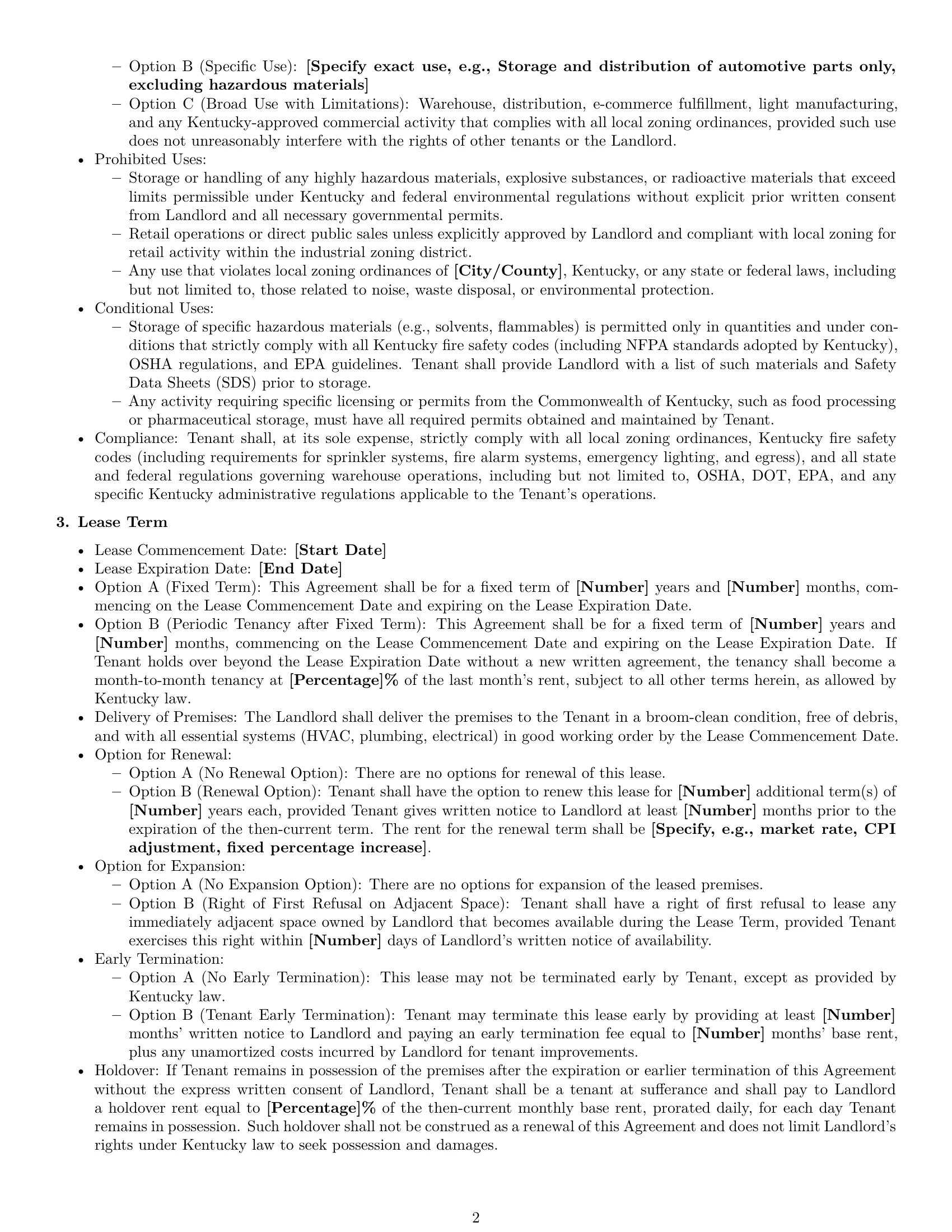 Preview page 2 of Pro Kentucky warehouse lease agreement template