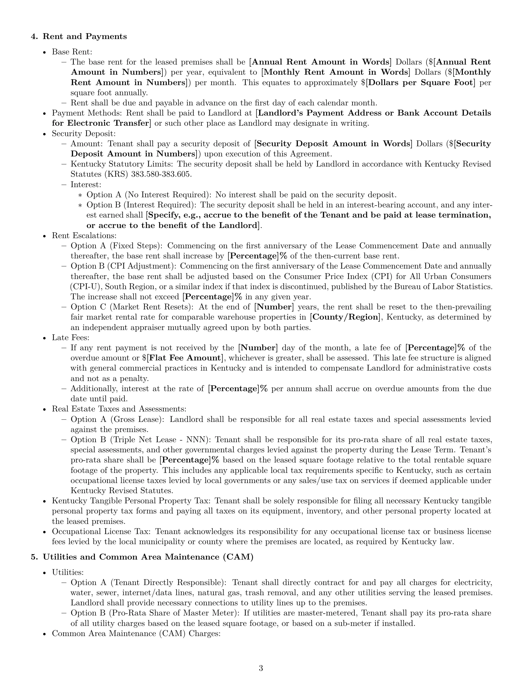 Preview page 3 of Pro Kentucky warehouse lease agreement template