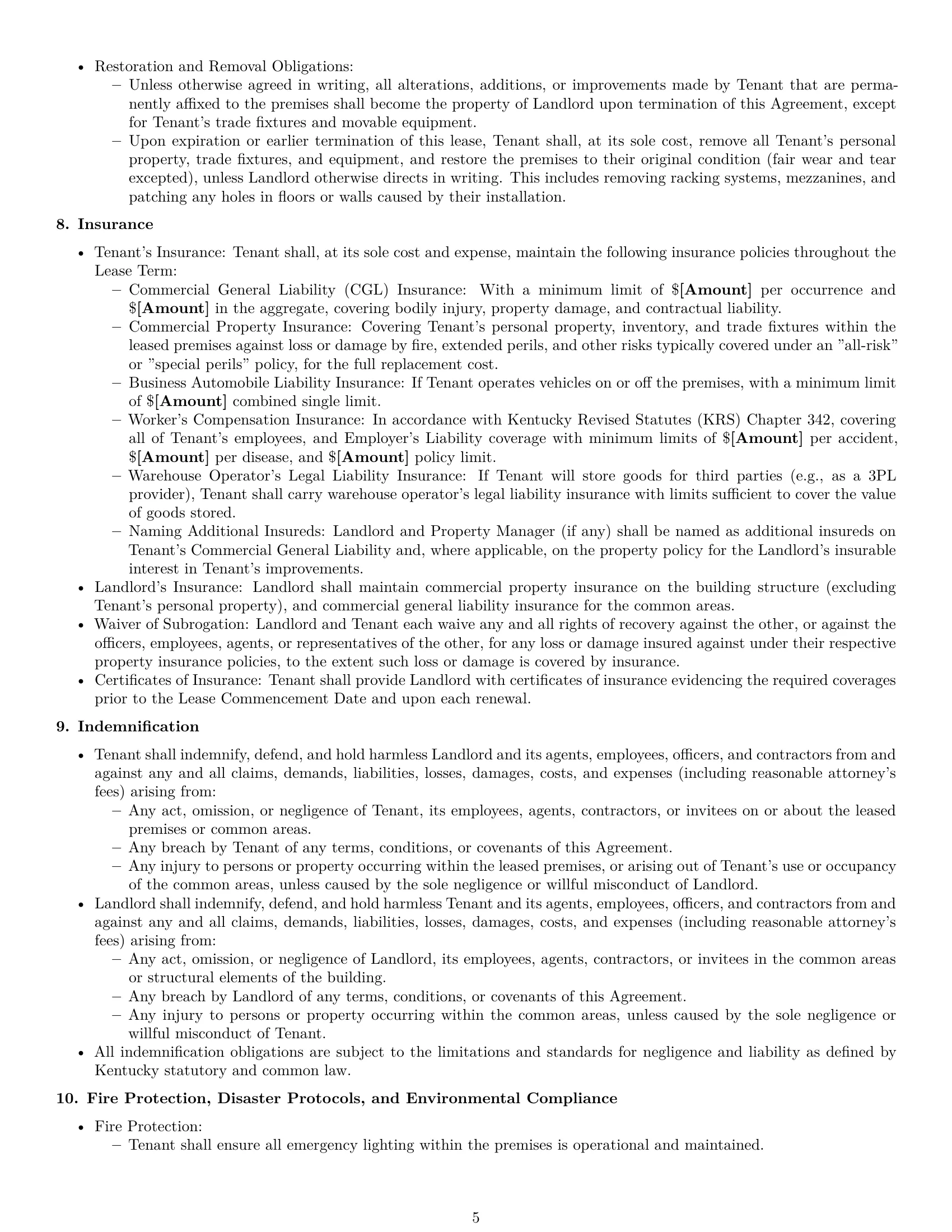 Preview page 5 of Pro Kentucky warehouse lease agreement template