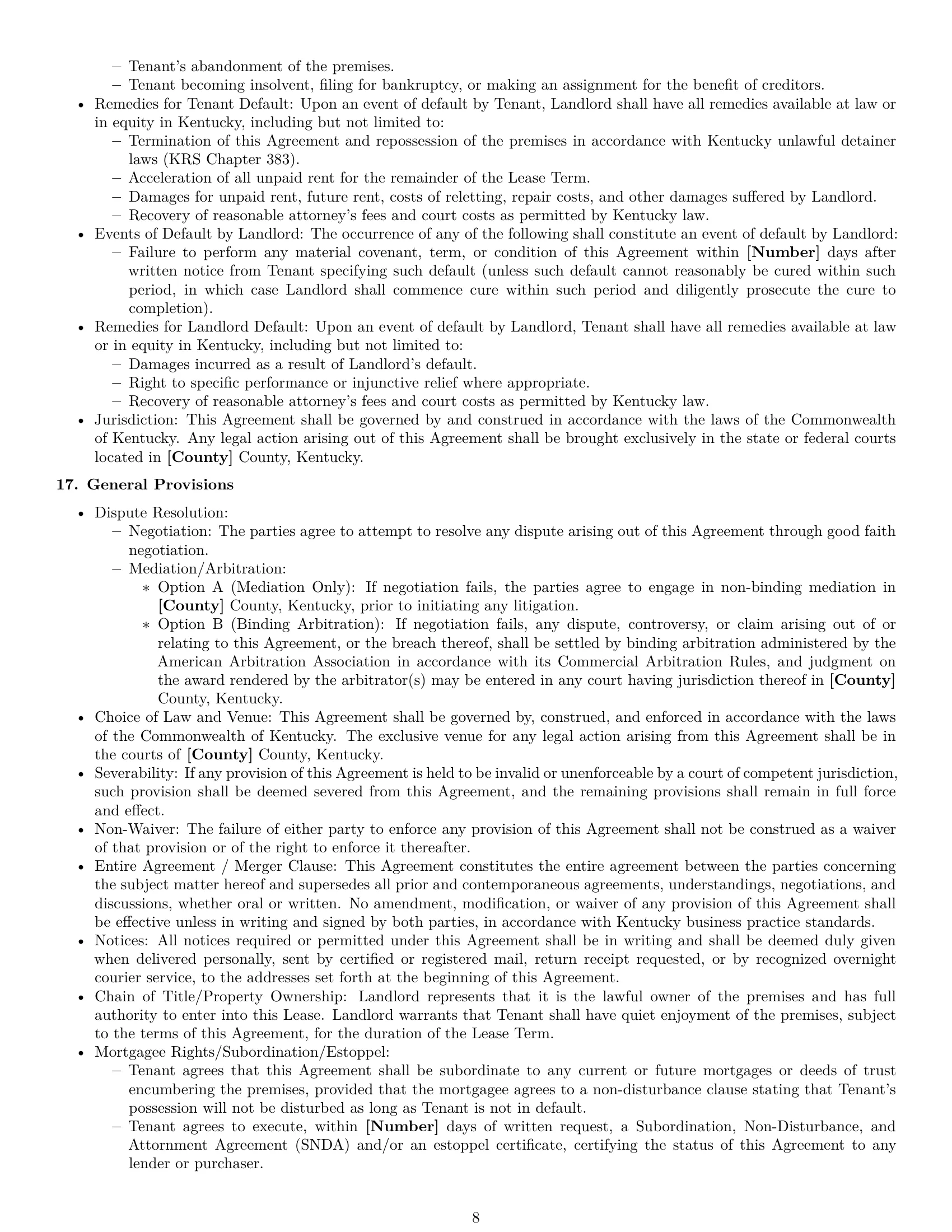 Preview page 8 of Pro Kentucky warehouse lease agreement template