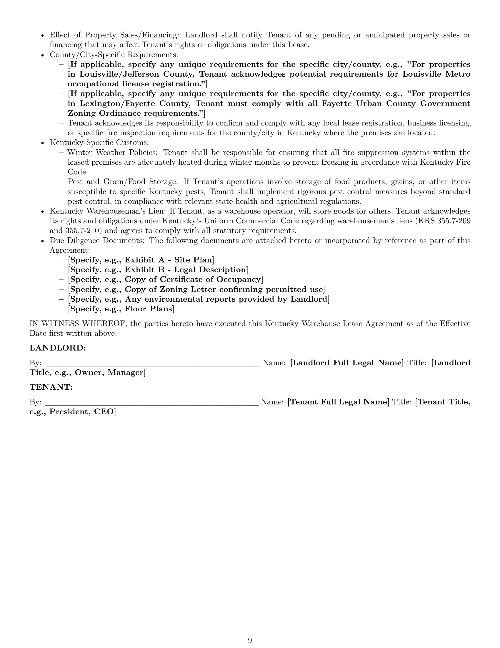 Preview page 9 of Pro Kentucky warehouse lease agreement template