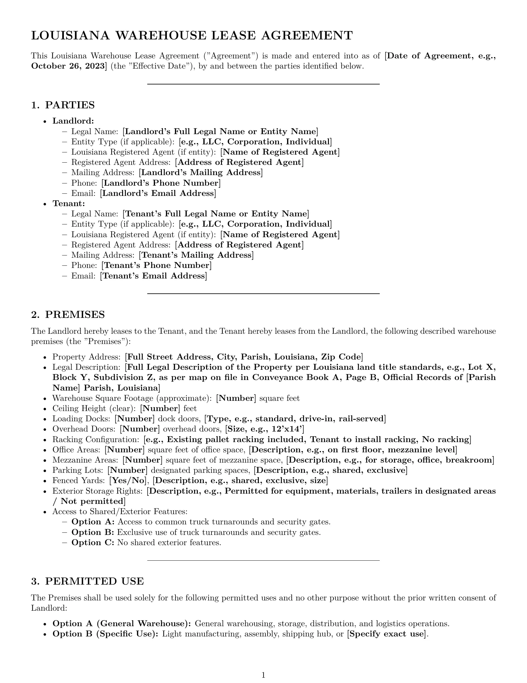 Preview page 1 of Pro Louisiana warehouse lease agreement template