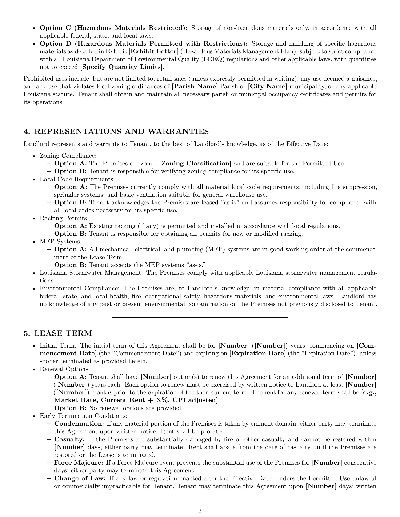 Preview page 2 of Pro Louisiana warehouse lease agreement template