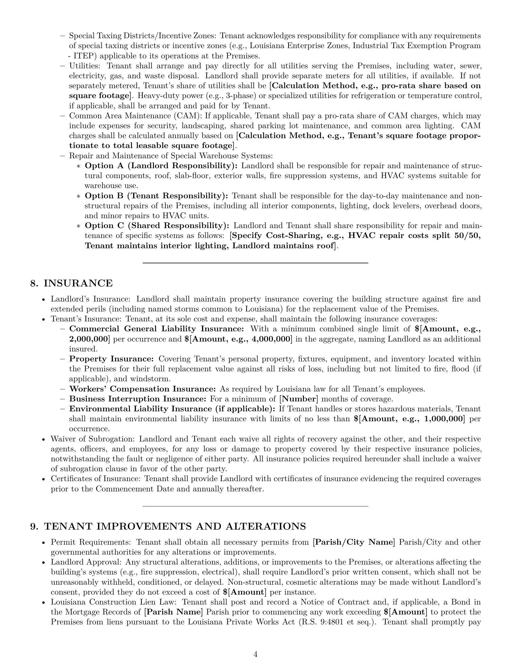 Preview page 4 of Pro Louisiana warehouse lease agreement template