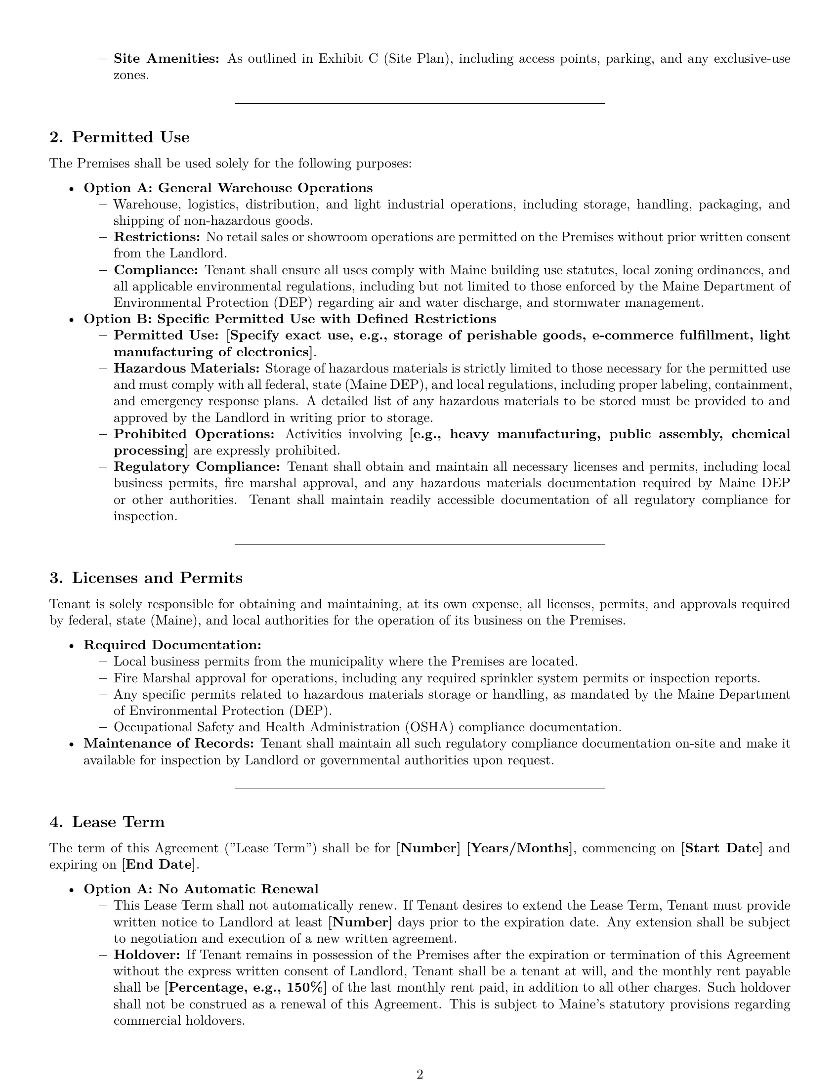 Preview page 2 of Pro Maine warehouse lease agreement template