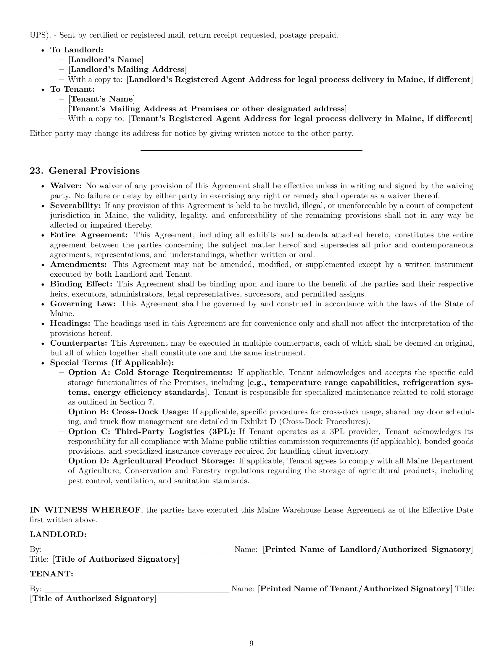 Preview page 9 of Pro Maine warehouse lease agreement template