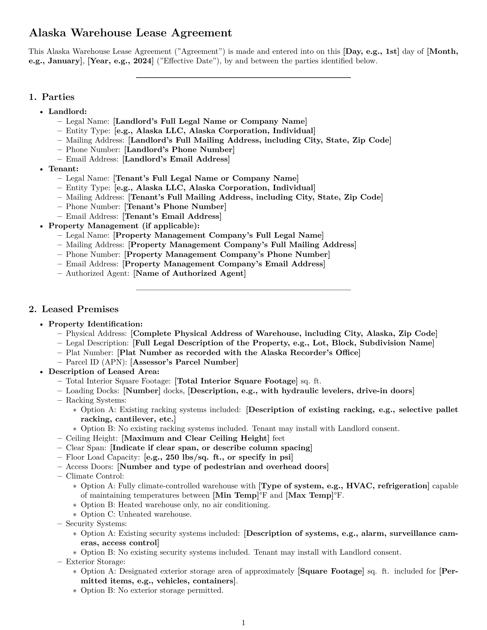 Preview page 1 of Pro Alaska warehouse lease agreement template