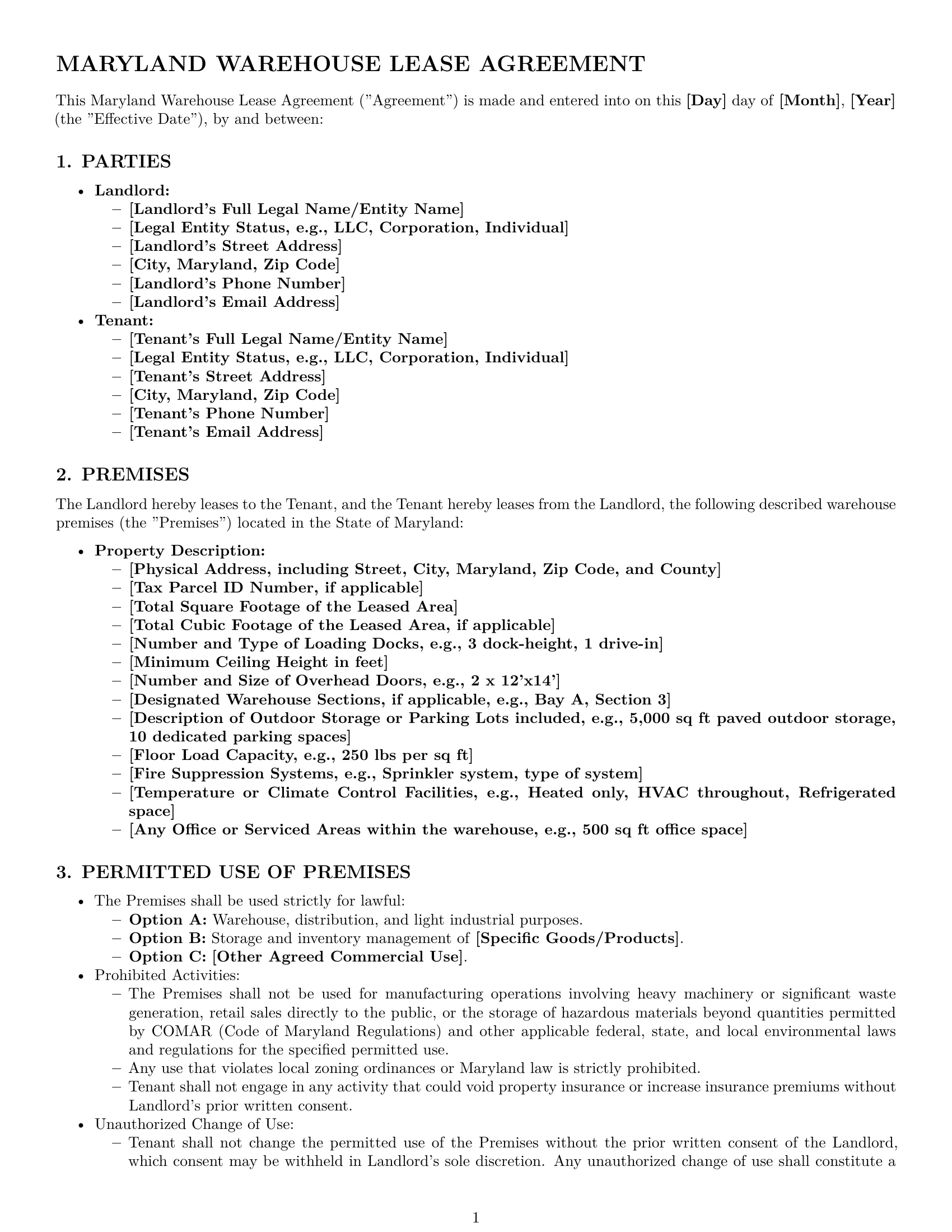 Preview page 1 of Pro Maryland warehouse lease agreement template