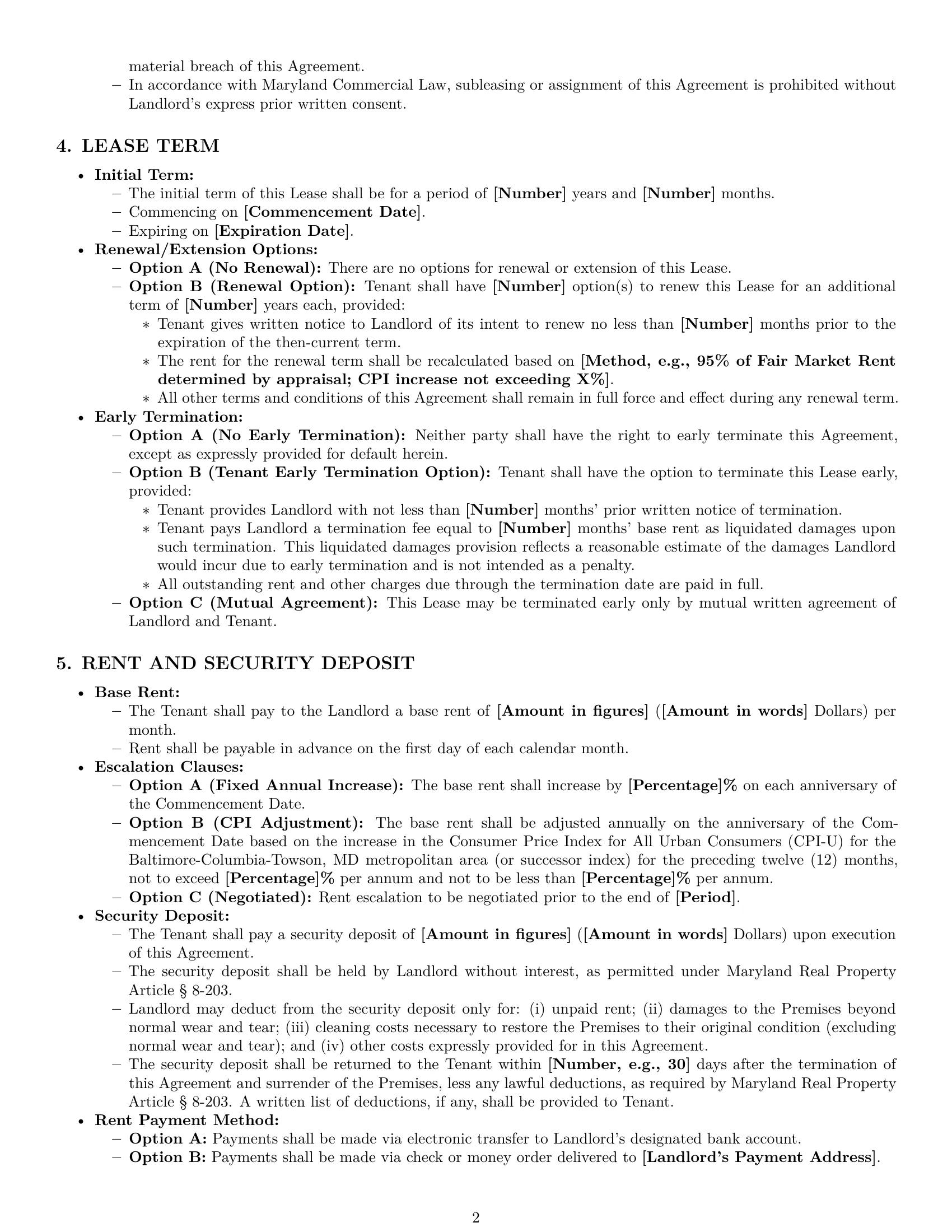Preview page 2 of Pro Maryland warehouse lease agreement template
