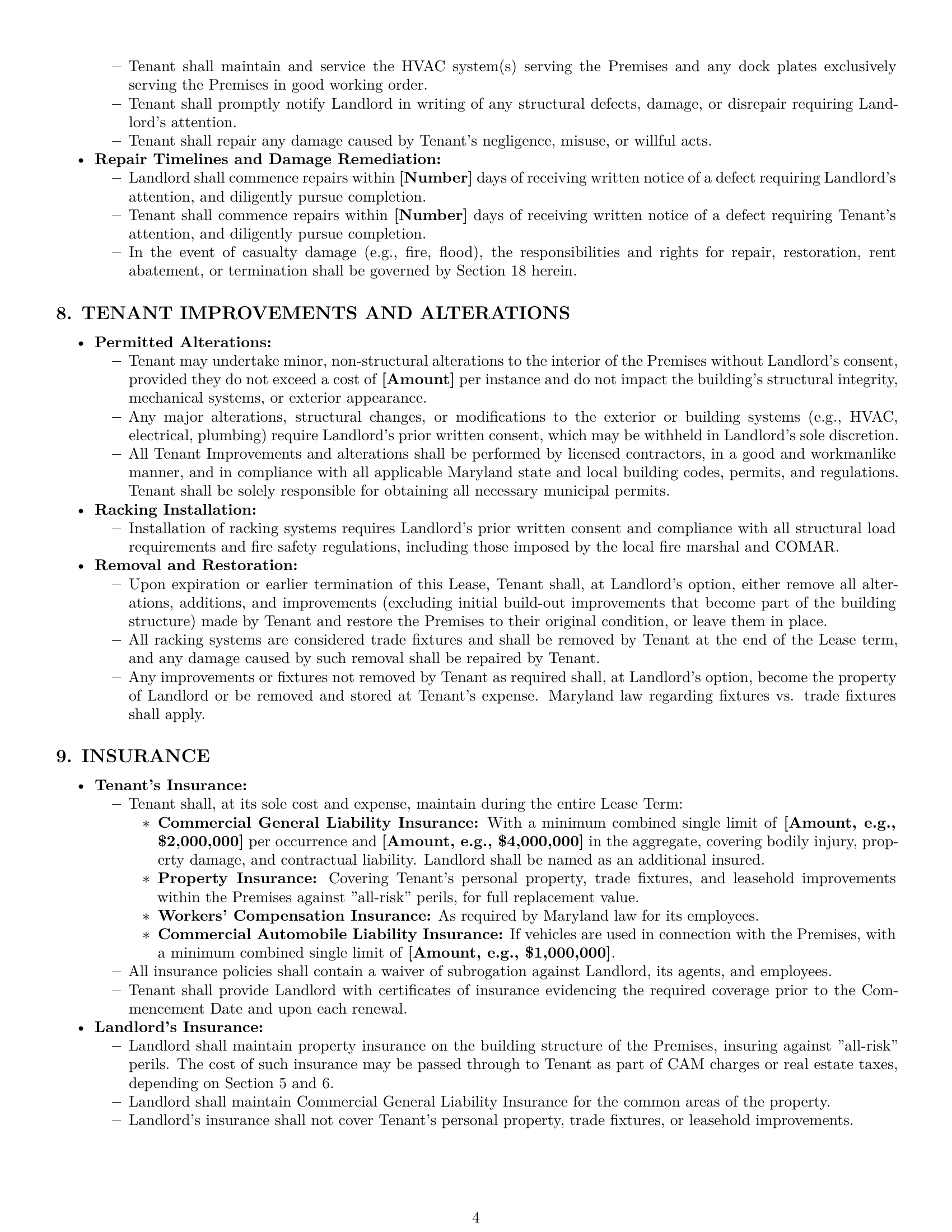 Preview page 4 of Pro Maryland warehouse lease agreement template